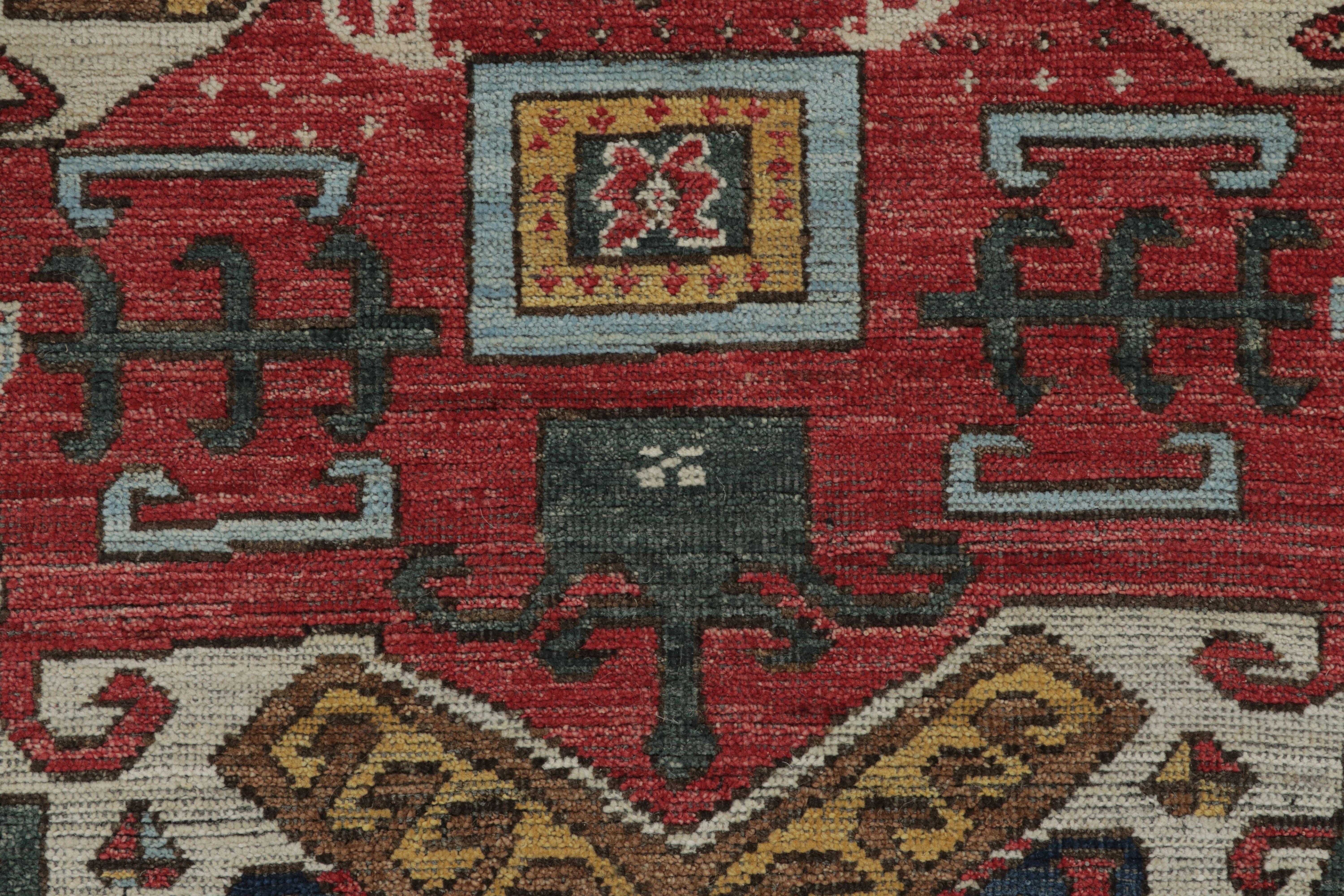 Rug & Kilim's Persian Inspired Rug, Red with Colorful Geometric Medallions (Stammeskunst) im Angebot