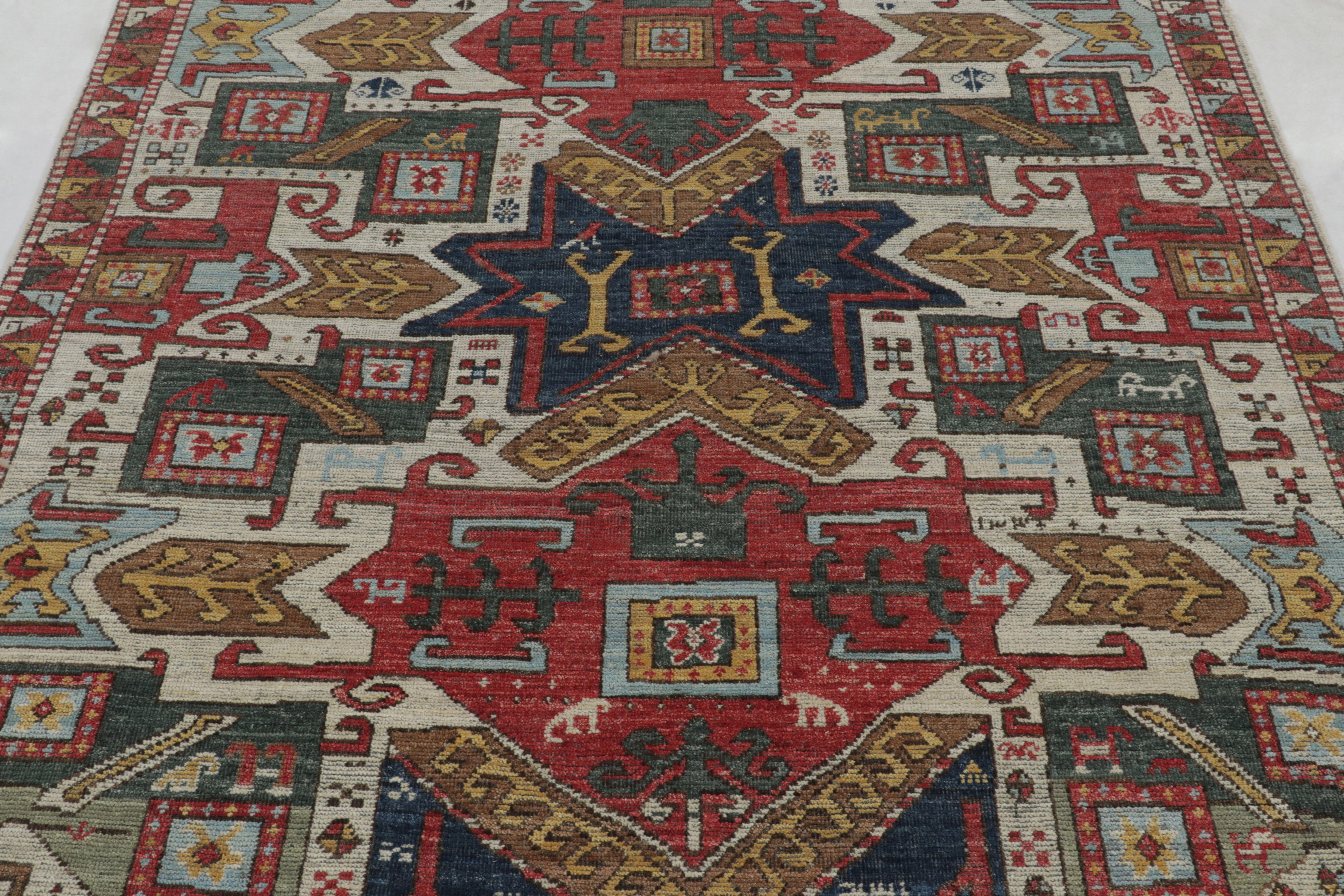 Rug & Kilim's Persian Inspired Rug, Red with Colorful Geometric Medallions (Handgeknüpft) im Angebot
