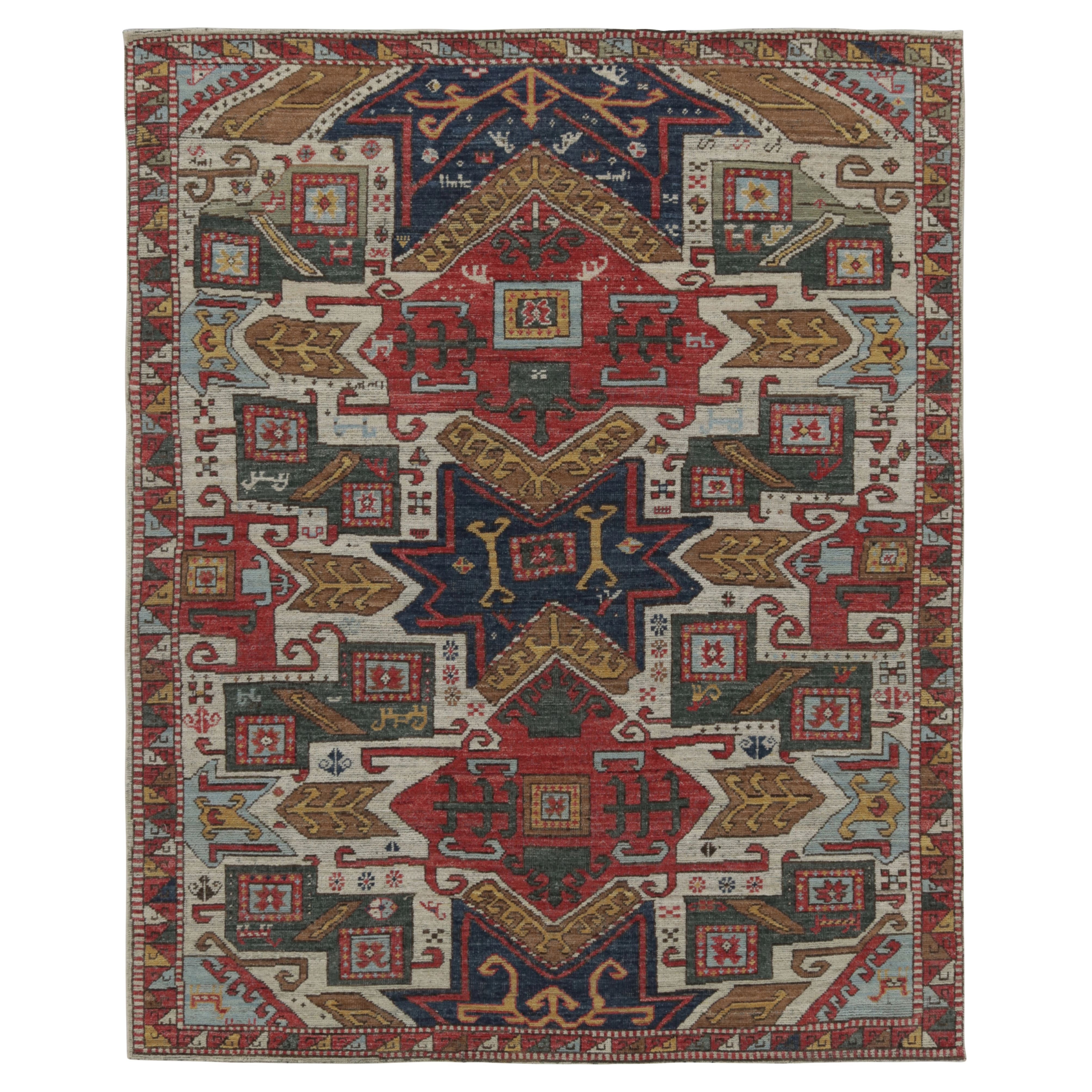 Rug 
Kilim
s Persian Inspired Rug, Red with Colorful Geometric Medallions