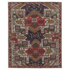 Rug 
Kilim
s Persian Inspired Rug, Red with Colorful Geometric Medallions