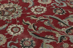Rug & Kilim’s Persian Isfahan Style Square Rug in Burgundy with Floral Patterns