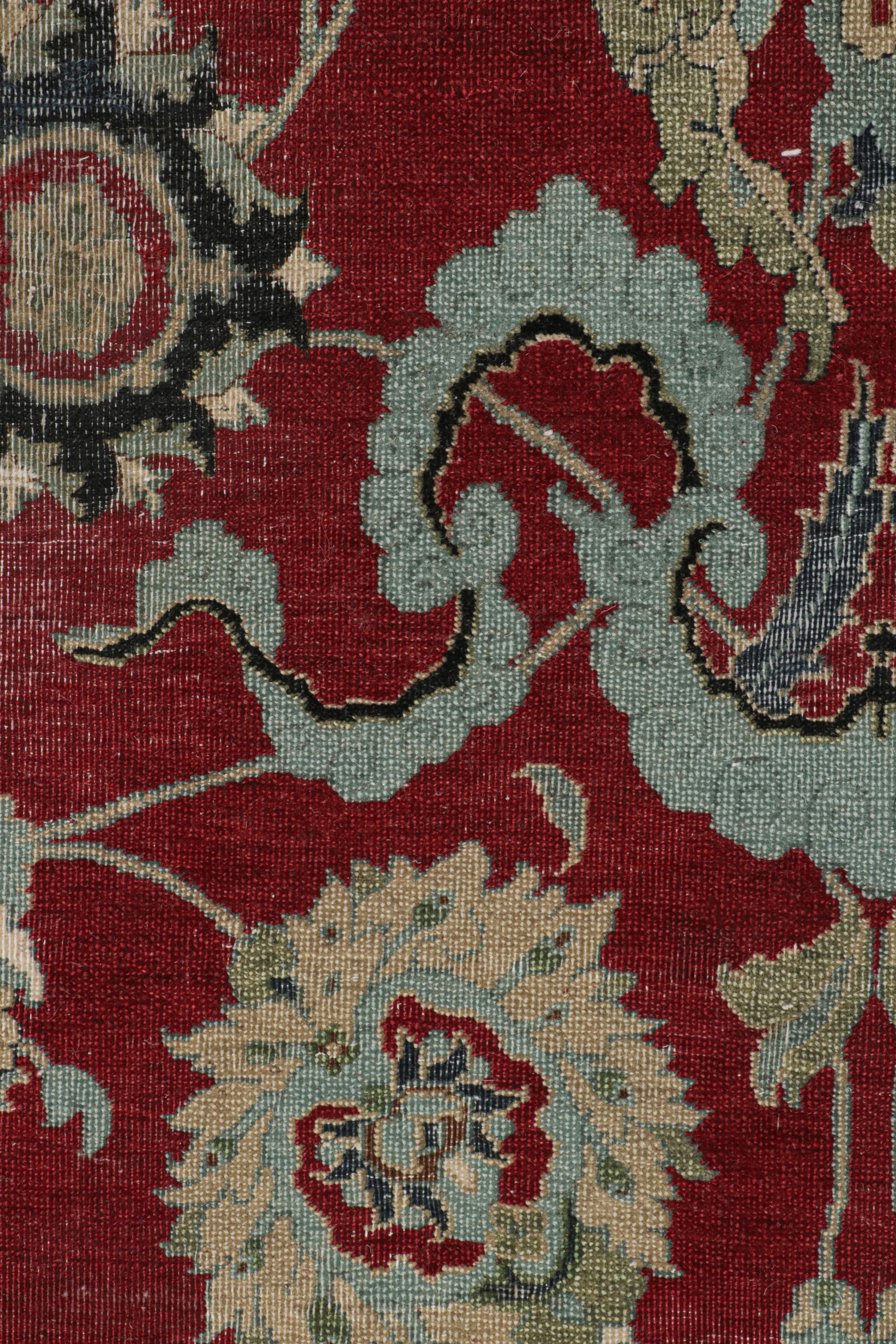 Modern Rug & Kilim’s Persian Isfahan Style Square Rug in Burgundy with Floral Patterns For Sale