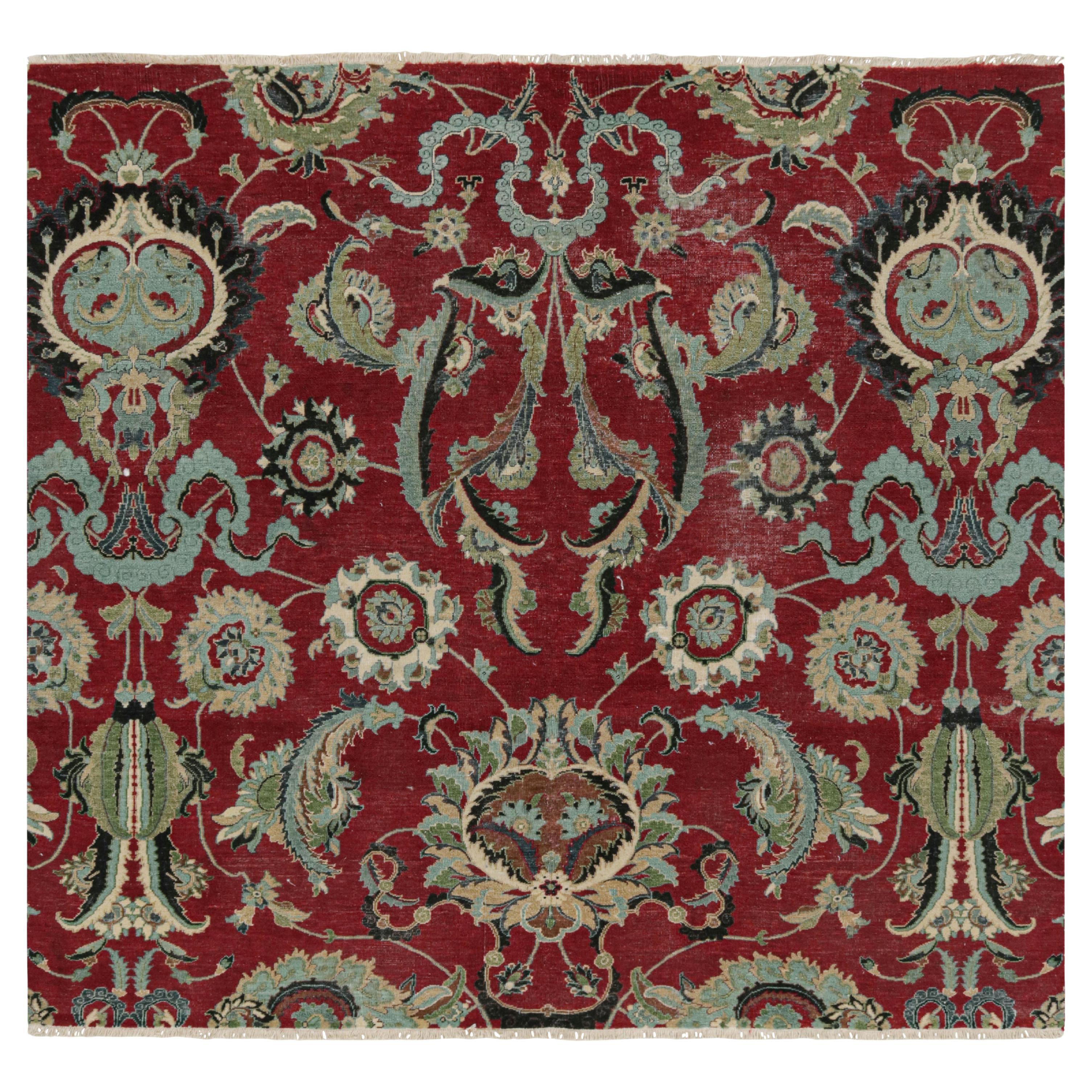 Rug & Kilim’s Persian Isfahan Style Square Rug in Burgundy with Floral Patterns
