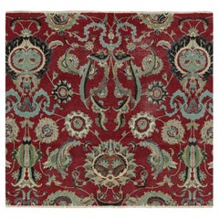 Rug & Kilim’s Persian Isfahan Style Square Rug in Burgundy with Floral Patterns