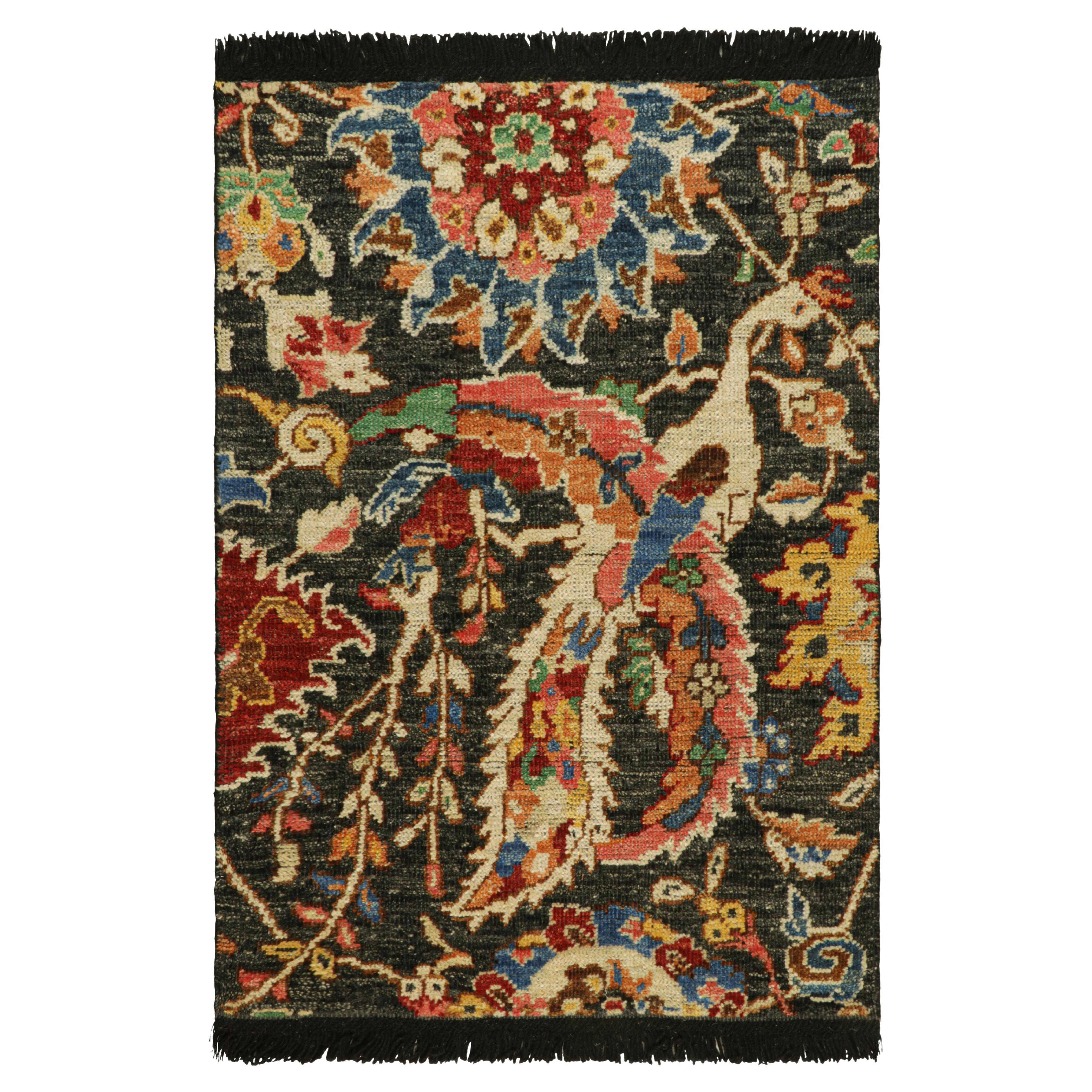 Rug & Kilim’s Persian Kerman Style Rug in Black with Colorful Floral Patterns