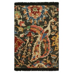 Rug & Kilim's Persian Kerman Style Rug in Black with Colorful Floral Patterns (Tapis persan de style Kerman en noir avec des motifs floraux colorés)