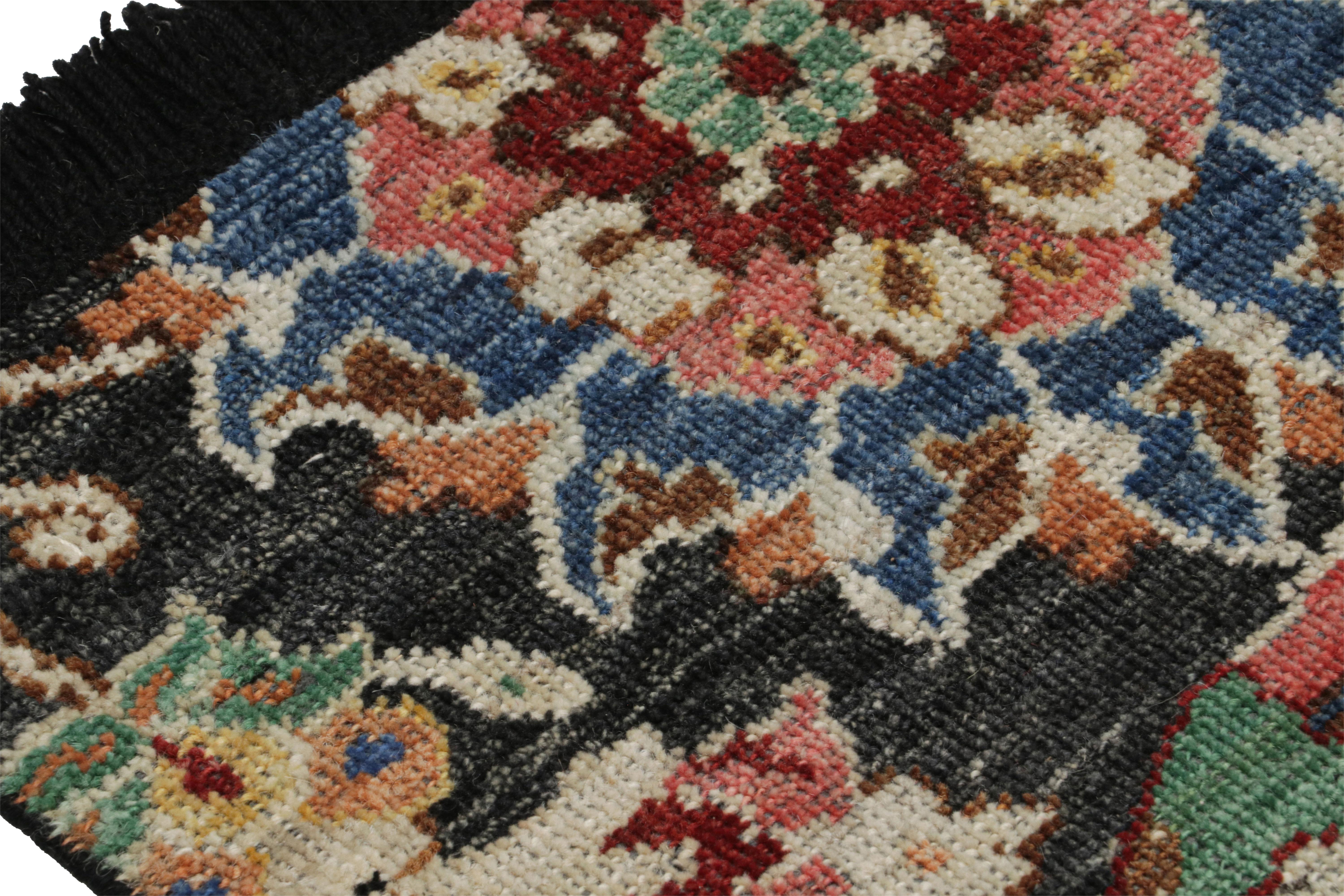 Hand-Knotted Rug & Kilim’s Persian Kerman Style Rug in Black with Vibrant Floral Patterns  For Sale