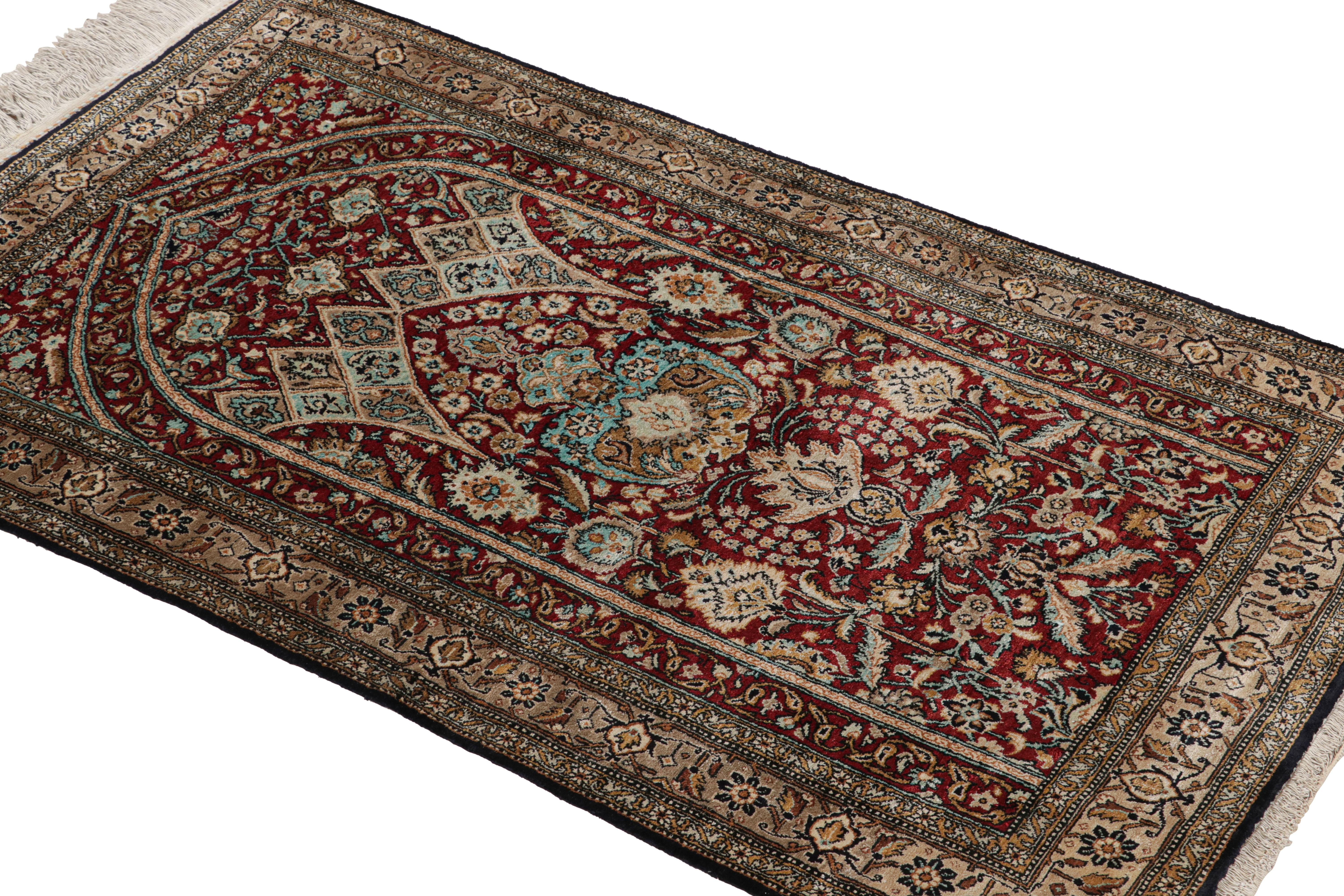 Scandinavian Modern Antique Persian Qum Rug in Burgundy With Floral Patterns, From Rug & Kilim For Sale