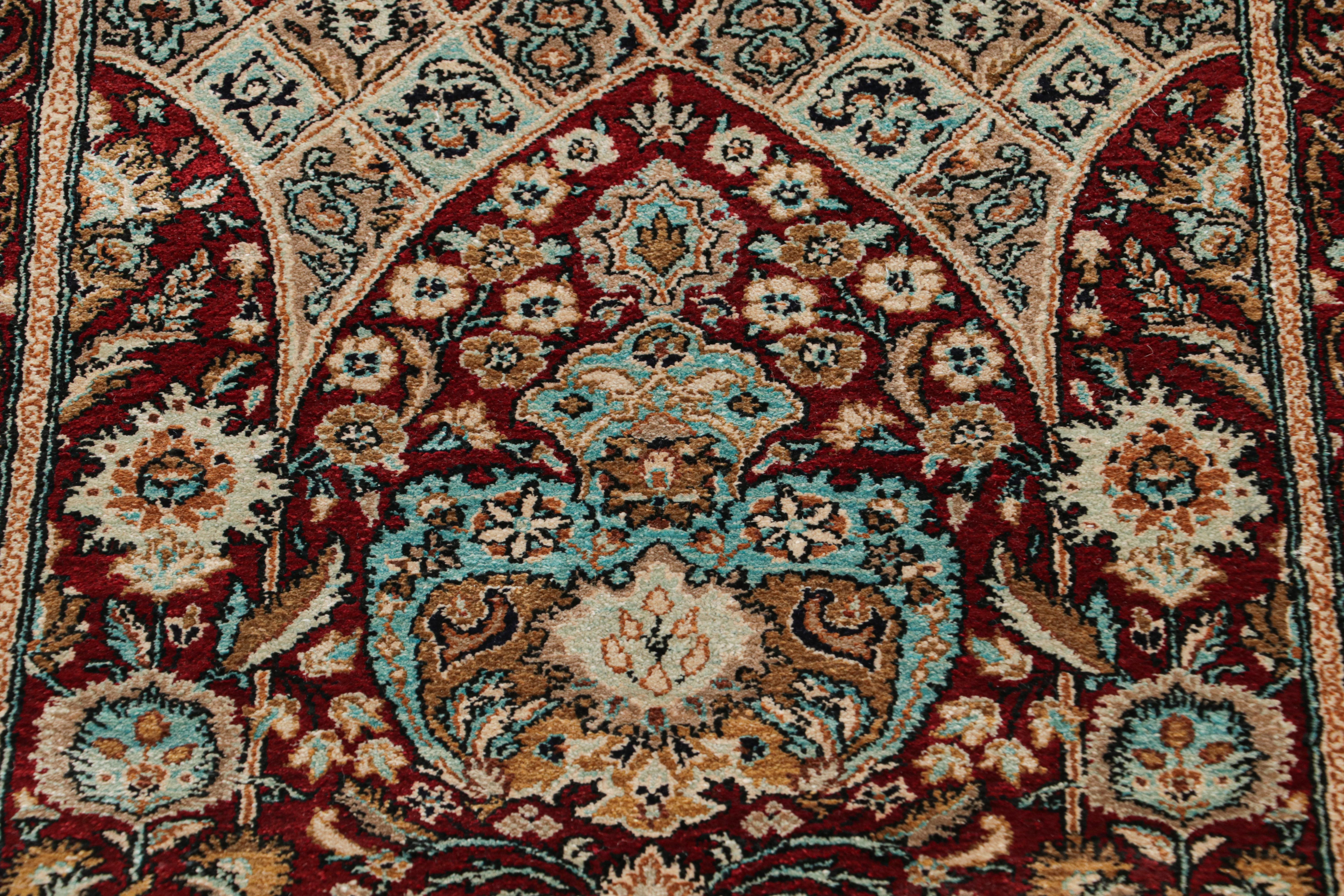 Hand-Woven Antique Persian Qum Rug in Burgundy With Floral Patterns, From Rug & Kilim For Sale