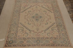Rug & Kilim’s Persian Serapi Style Rug in Beige with Blue Medallion Pattern