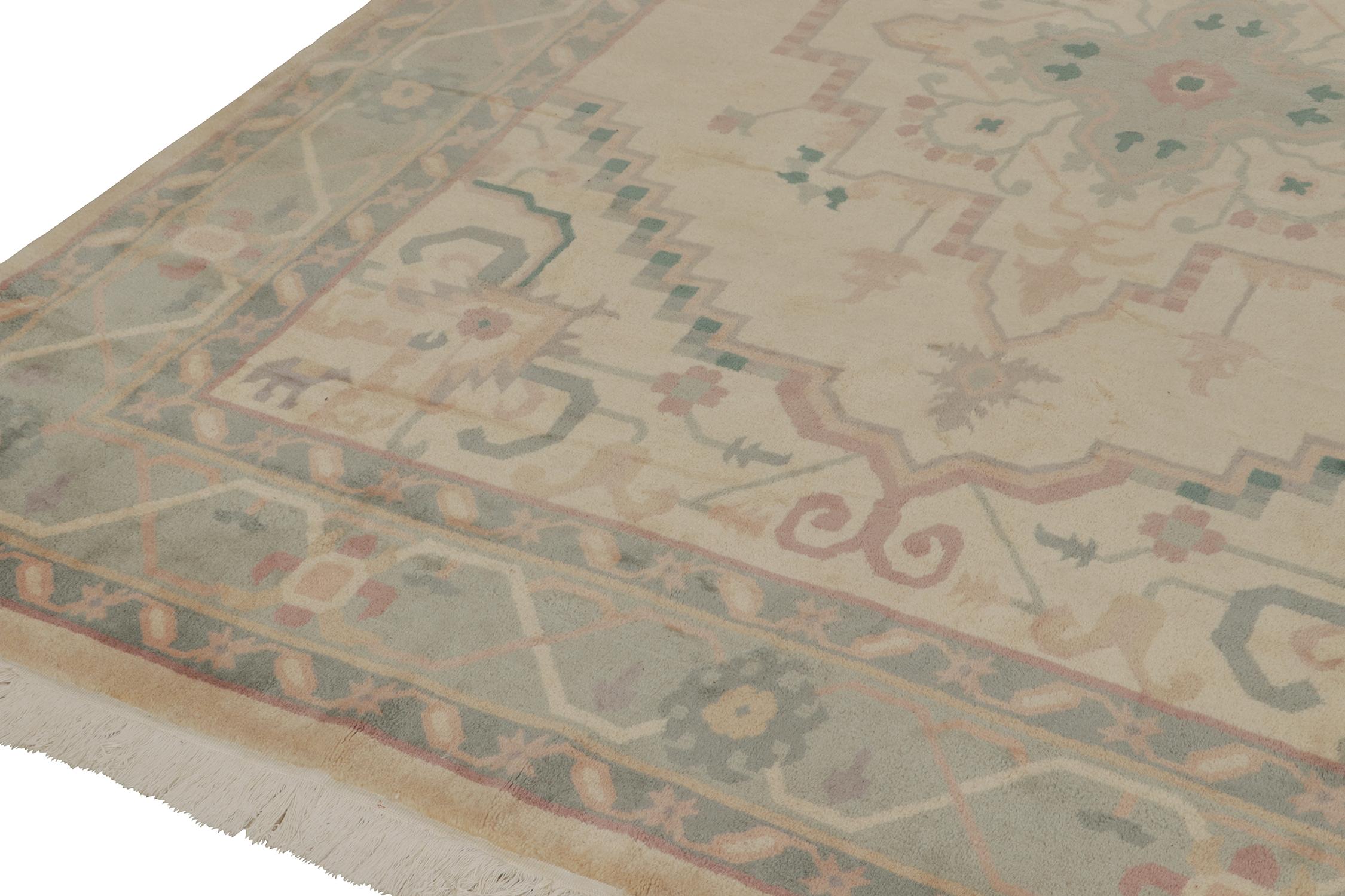Rug & Kilim’s Persian Serapi Style Rug in Beige with Blue Medallion Pattern In New Condition For Sale In Long Island City, NY