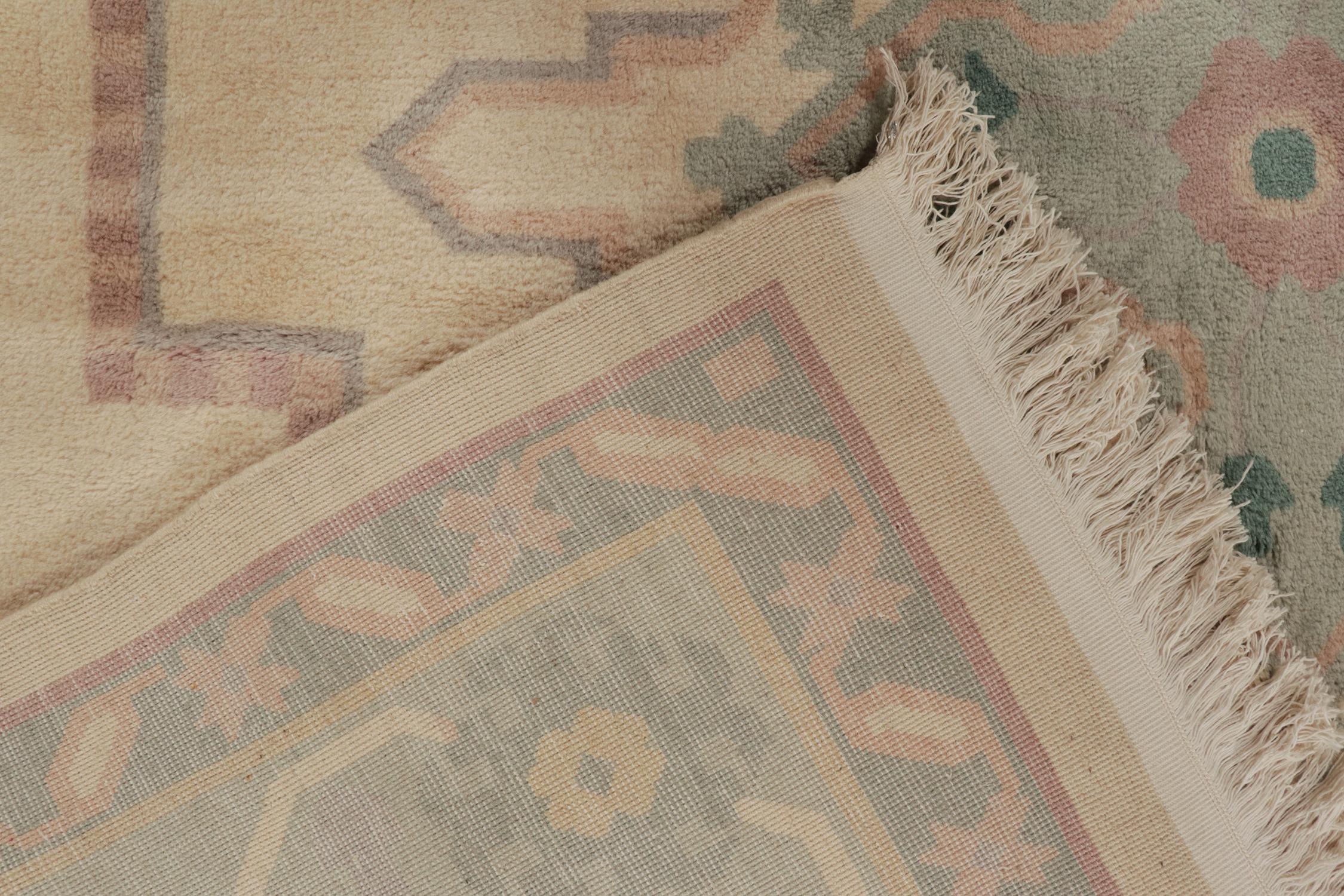 Wool Rug & Kilim’s Persian Serapi Style Rug in Beige with Blue Medallion Pattern For Sale
