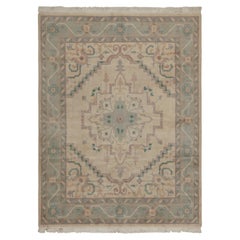 Rug & Kilim’s Persian Serapi Style Rug in Beige with Blue Medallion Pattern