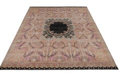 Rug & Kilim’s Persian Style Distressed Rug in Pink with Black Medallion Pattern