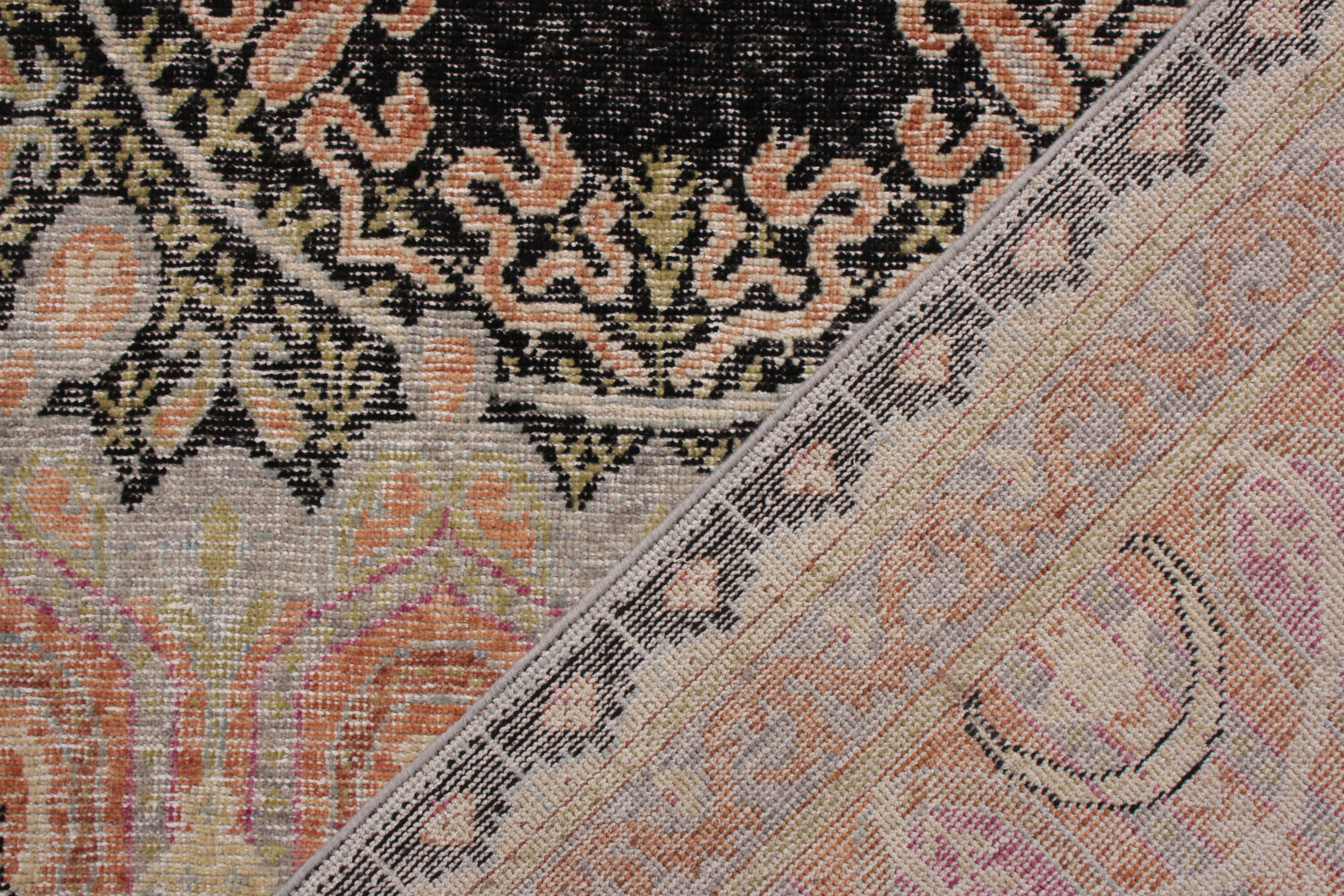 Hand-Knotted Rug & Kilim’s Persian Style Distressed Rug in Pink with Black Medallion Pattern