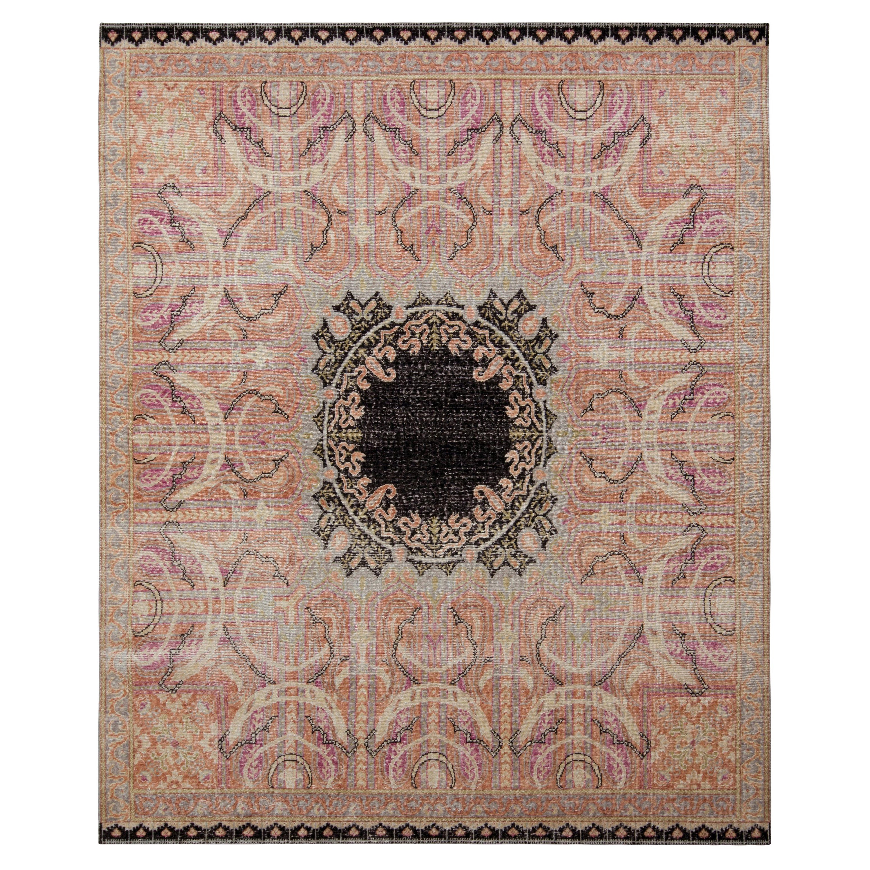Tapis 
Kilims - Tapis de style persan vieilli en rose avec motif de médaillon noir