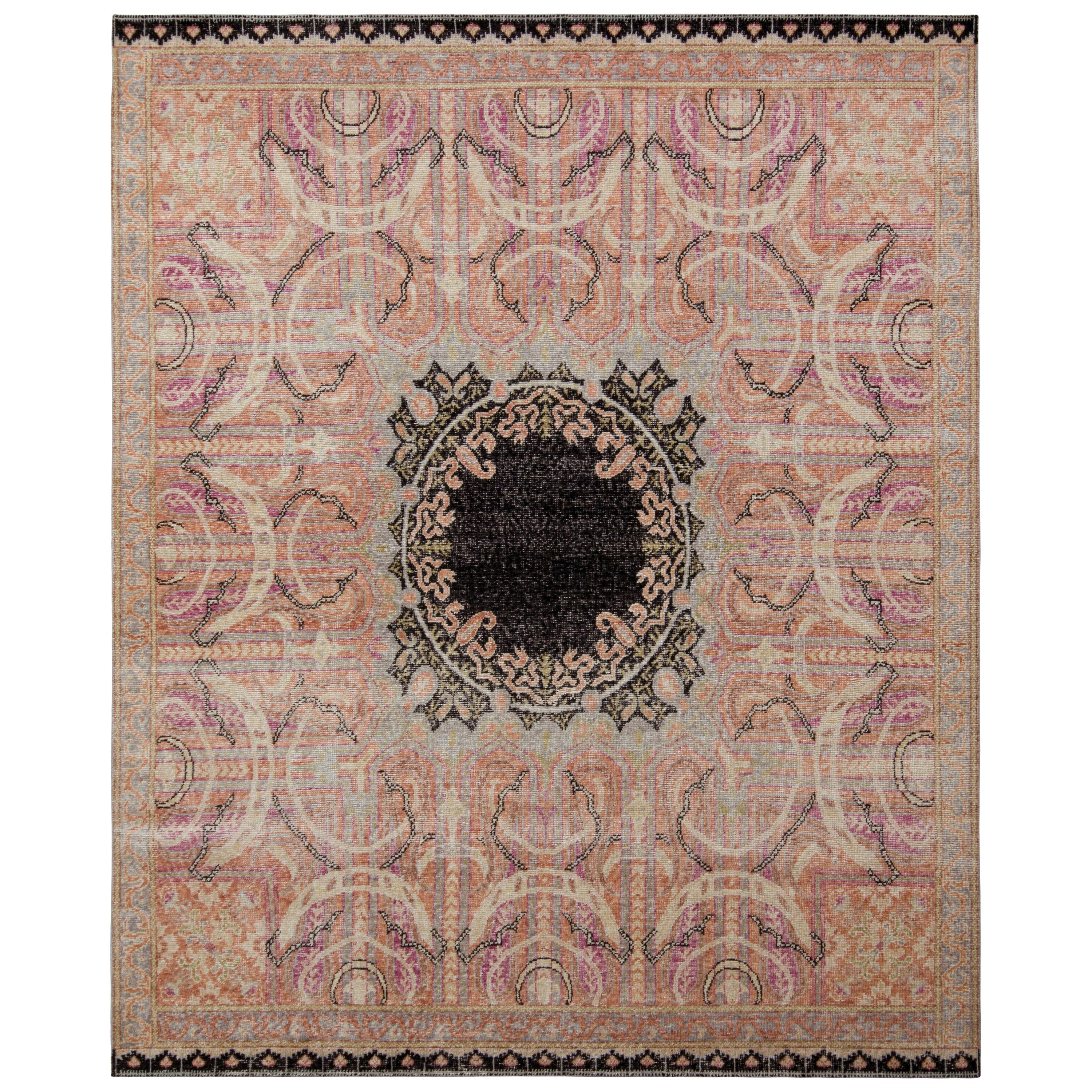 Tapis 
Kilims - Tapis de style persan vieilli en rose avec motif de médaillon noir en vente