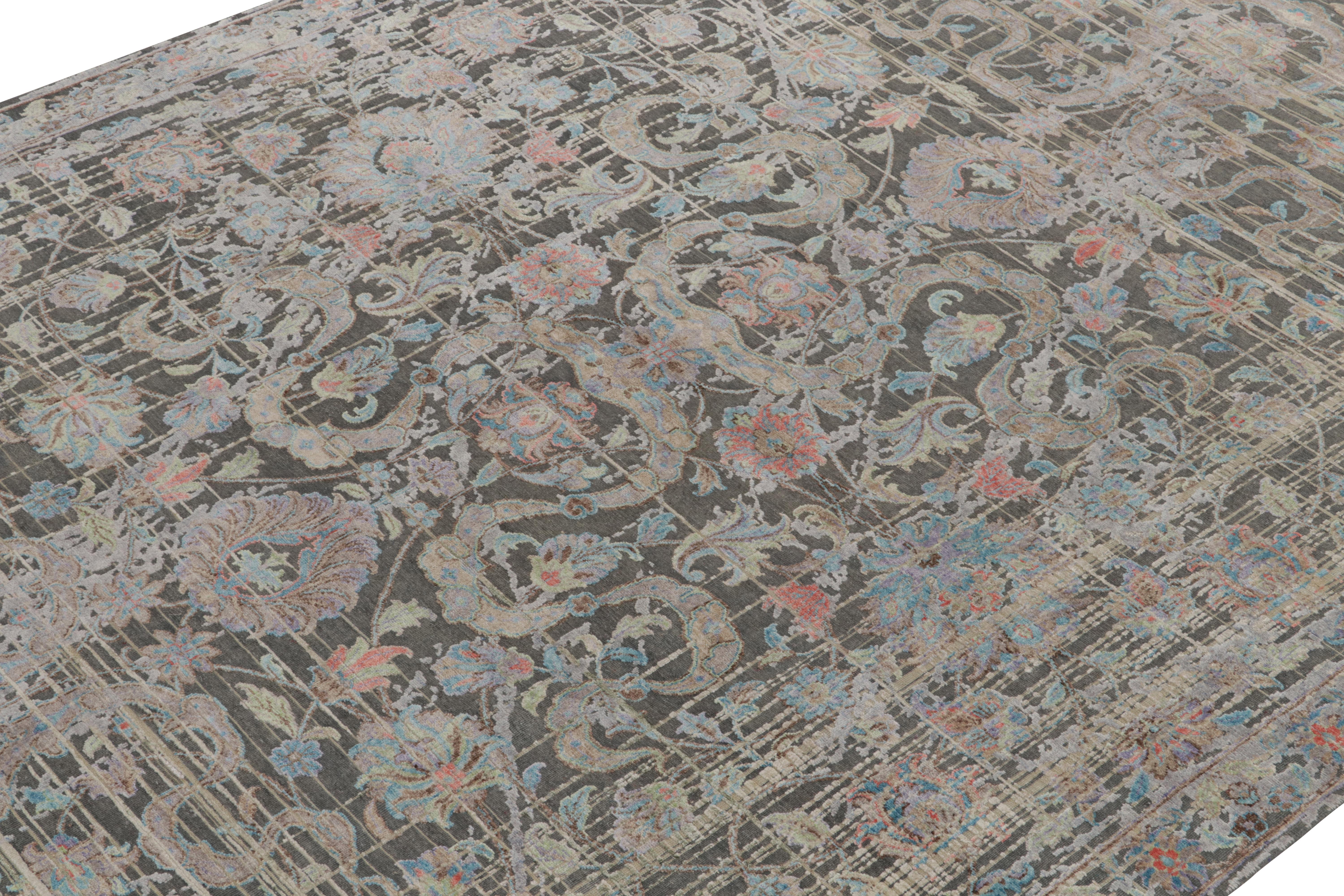 Moderner Teppich im persischen Stil von Teppich & Kilims in Grau mit polychromen Blumenmustern (Handgeknüpft) im Angebot