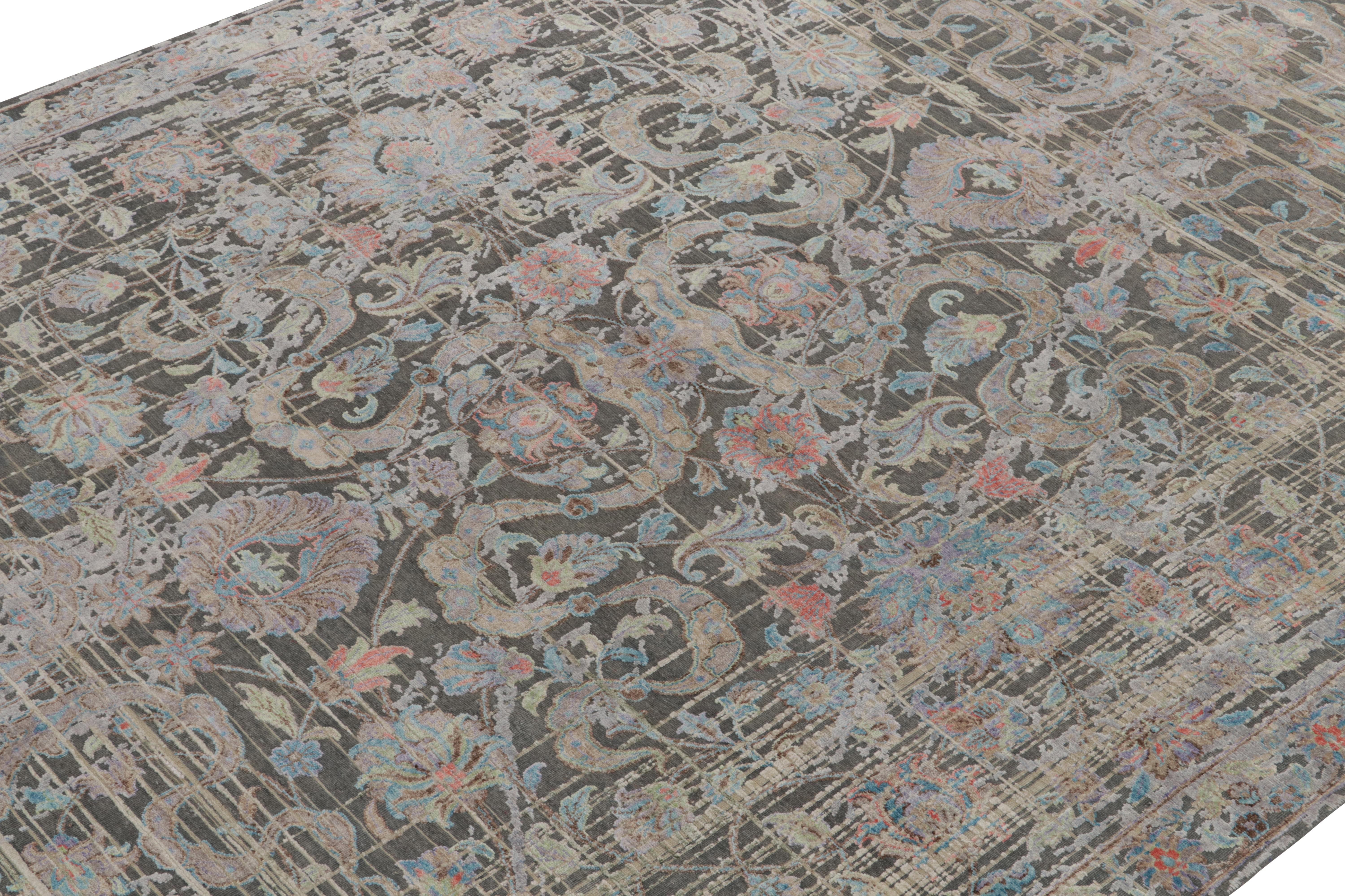 Noué à la main Rug & Kilim's Persian Style Modern Rug in Gray with Polychrome Floral Patterns (tapis moderne de style persan en gris avec motifs floraux polychromes) en vente