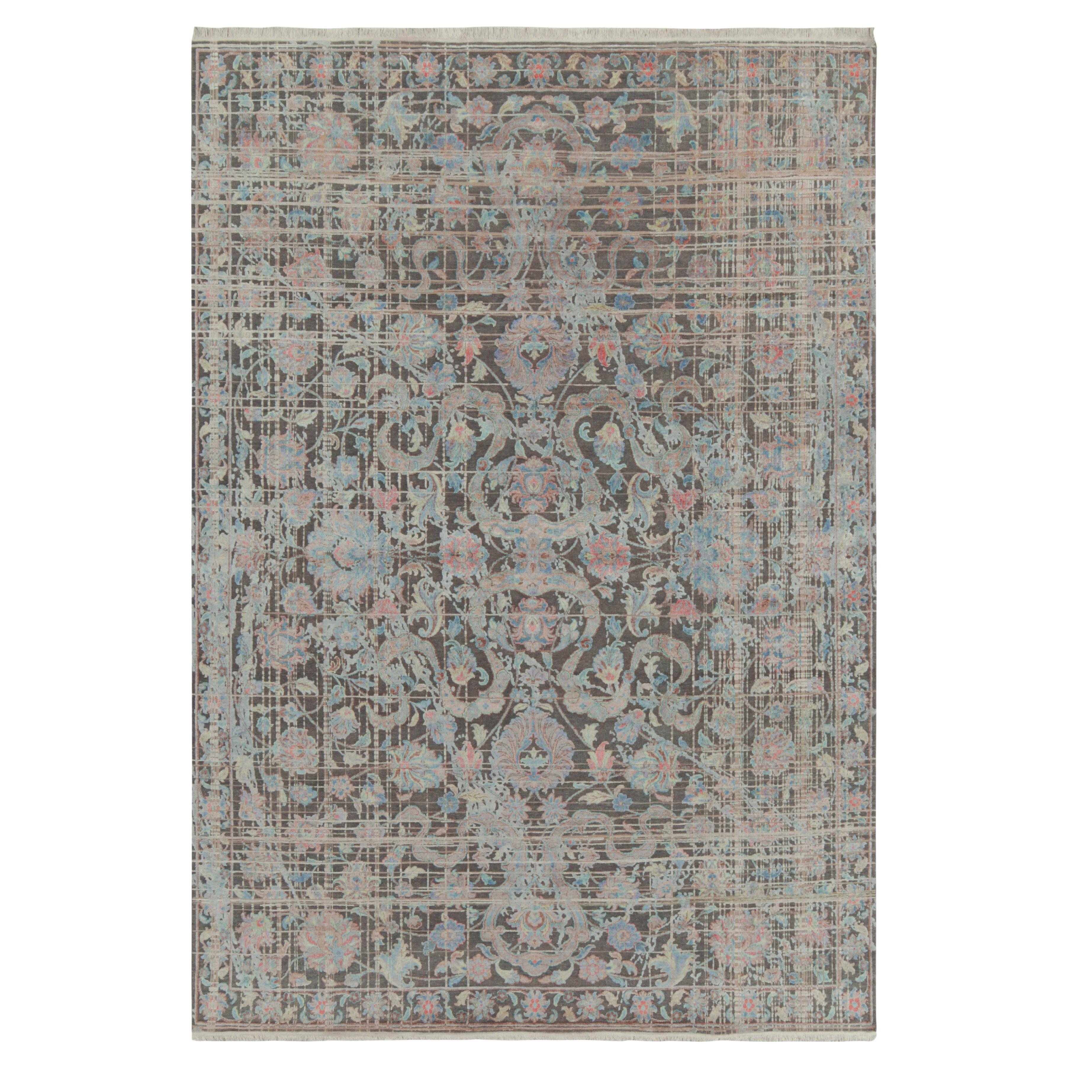 Rug & Kilim’s Persian Style Modern Rug in Gray with Polychrome Floral Patterns For Sale