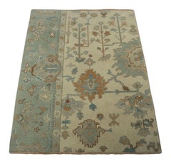 Rug & Kilim’s Persian Style Oushak Rug in Blue and Cream with Floral Patterns