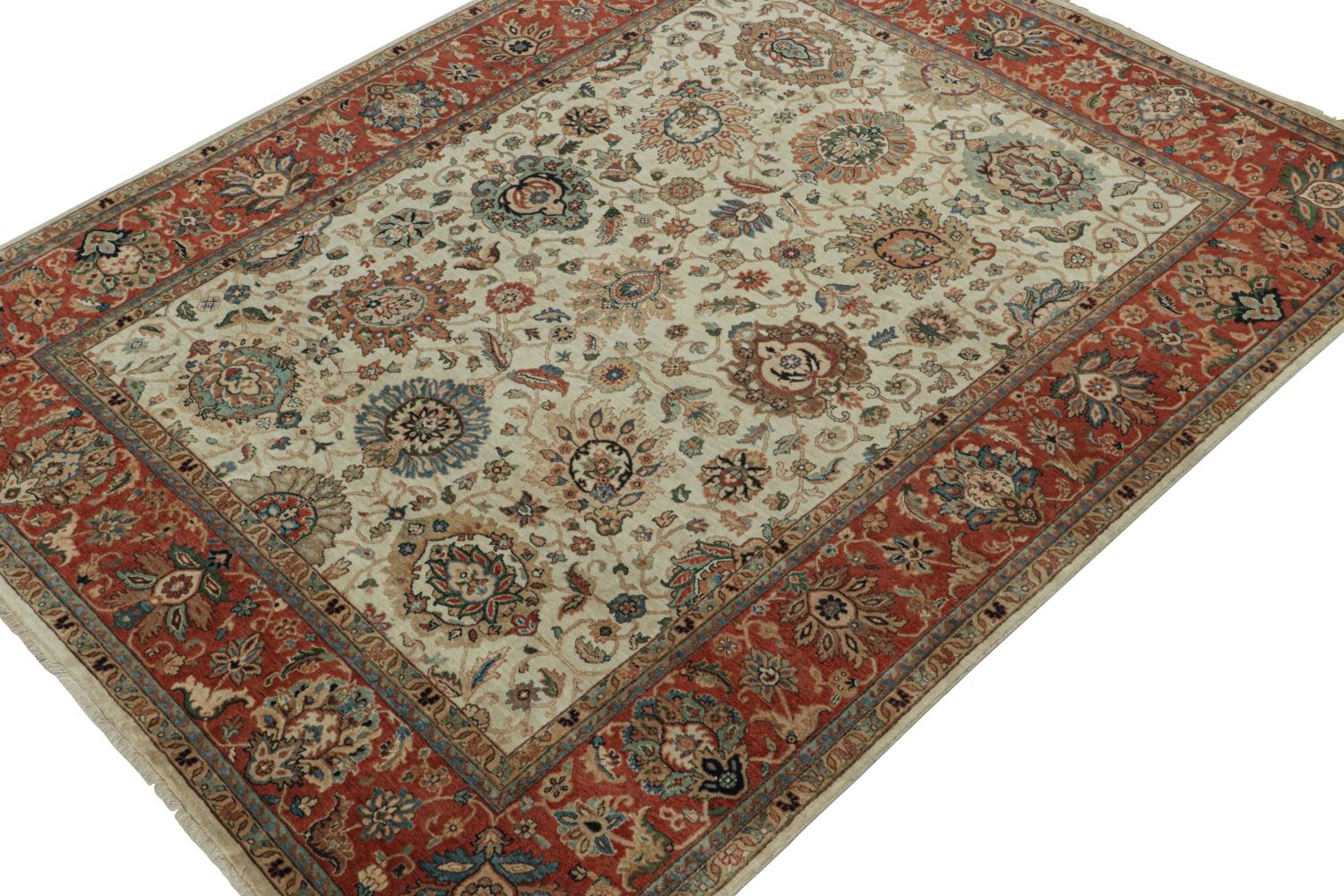 Alfombra de estilo persa de Rug & Kilim en beige y rojo con motivos florales Anudado a mano en venta