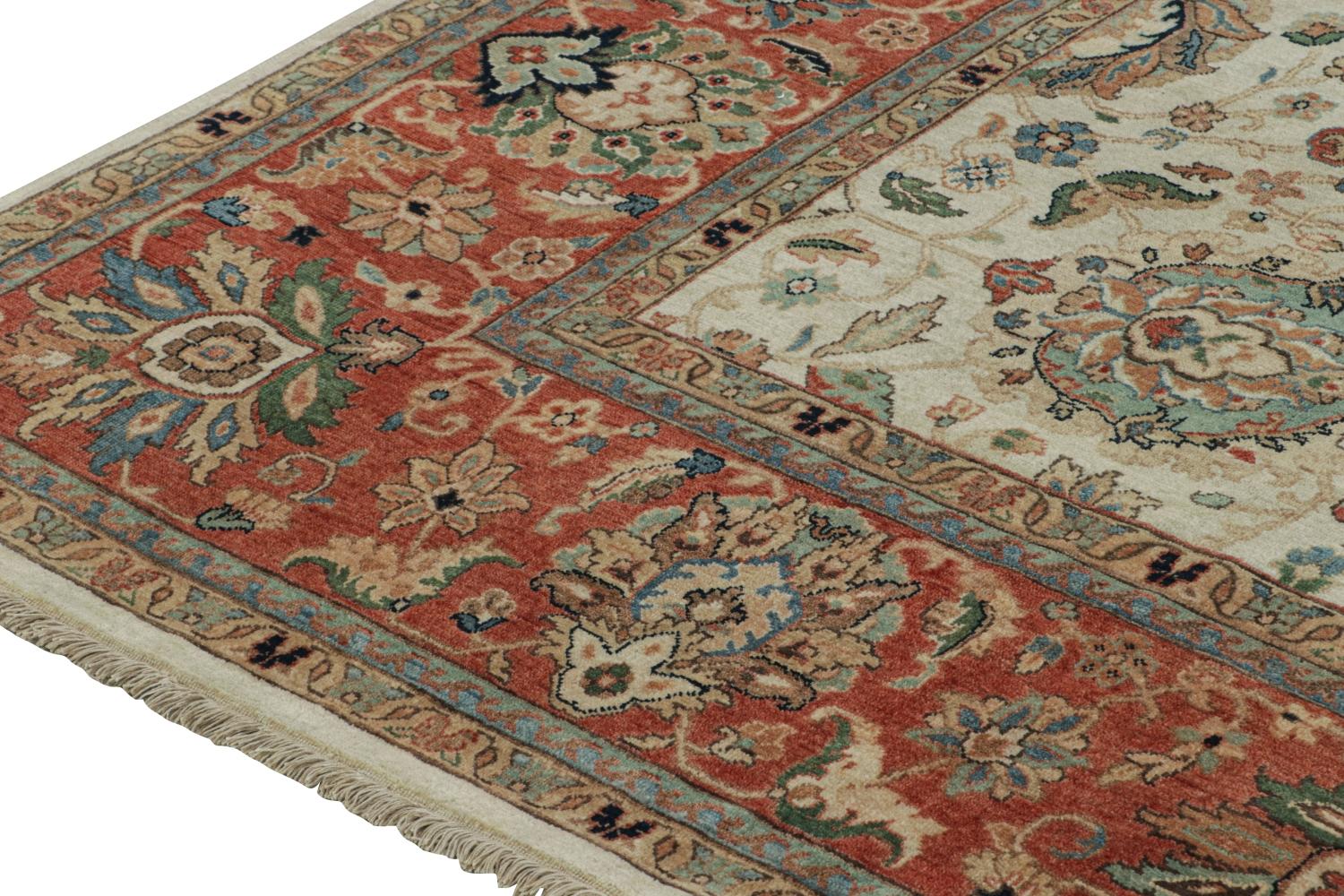 Contemporary Rug & Kilim’s Persian Style Rug in Beige and Red with Floral Patterns For Sale