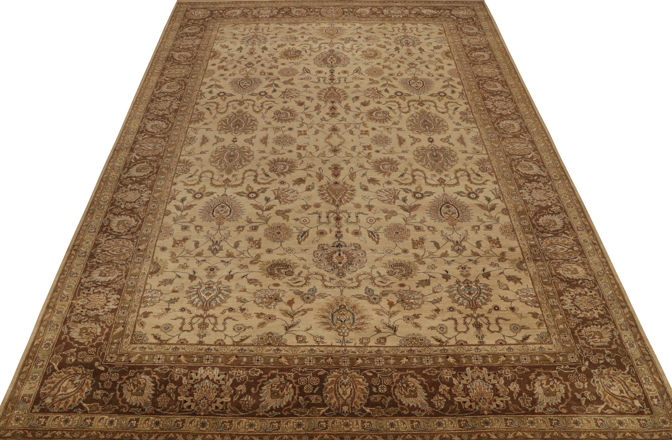 Tabriz Rug & Kilim’s Persian Style rug in Beige-Brown and Gold Floral Pattern For Sale