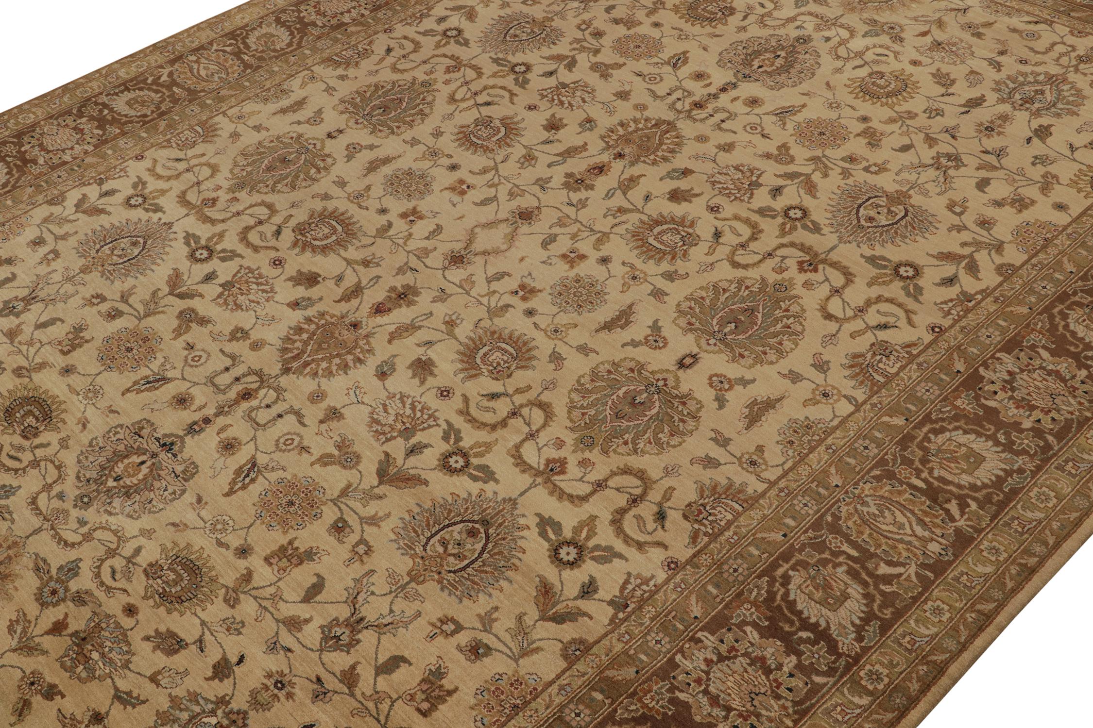 Indian Rug & Kilim’s Persian Style rug in Beige-Brown and Gold Floral Pattern For Sale