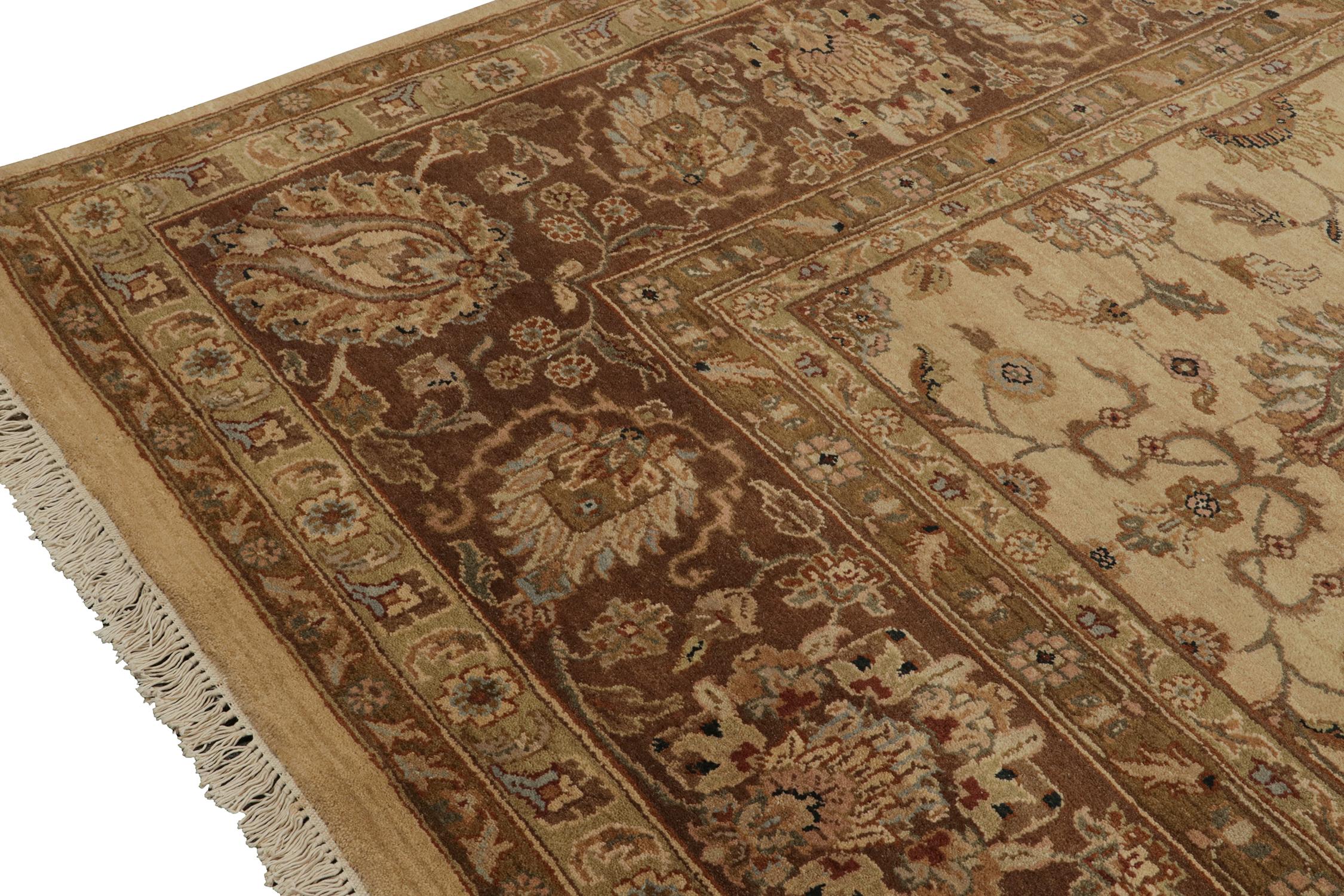 Hand-Knotted Rug & Kilim’s Persian Style rug in Beige-Brown and Gold Floral Pattern For Sale