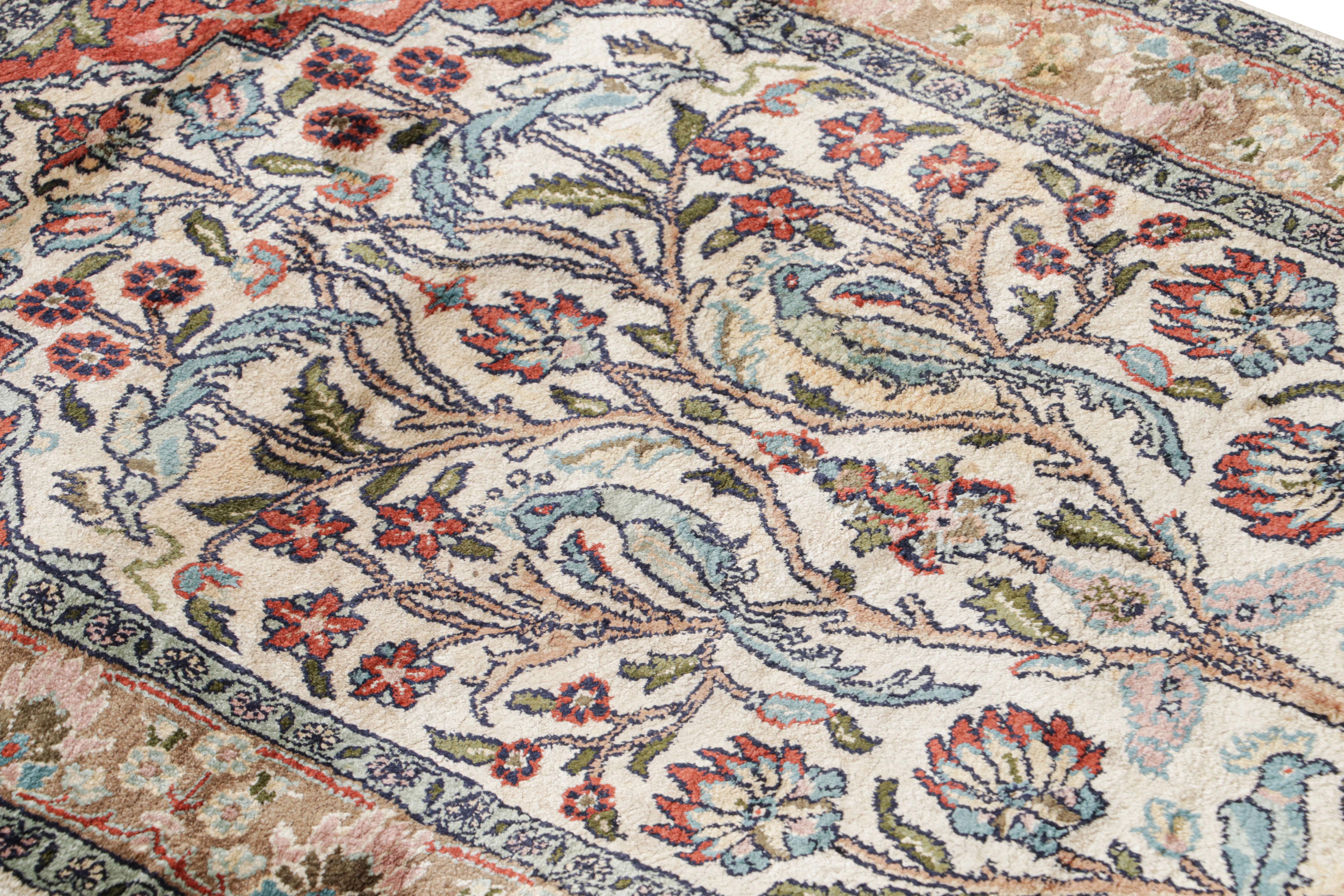 Indian Rug & Kilim’s Persian style Rug in Beige with Floral Pictorial Patterns