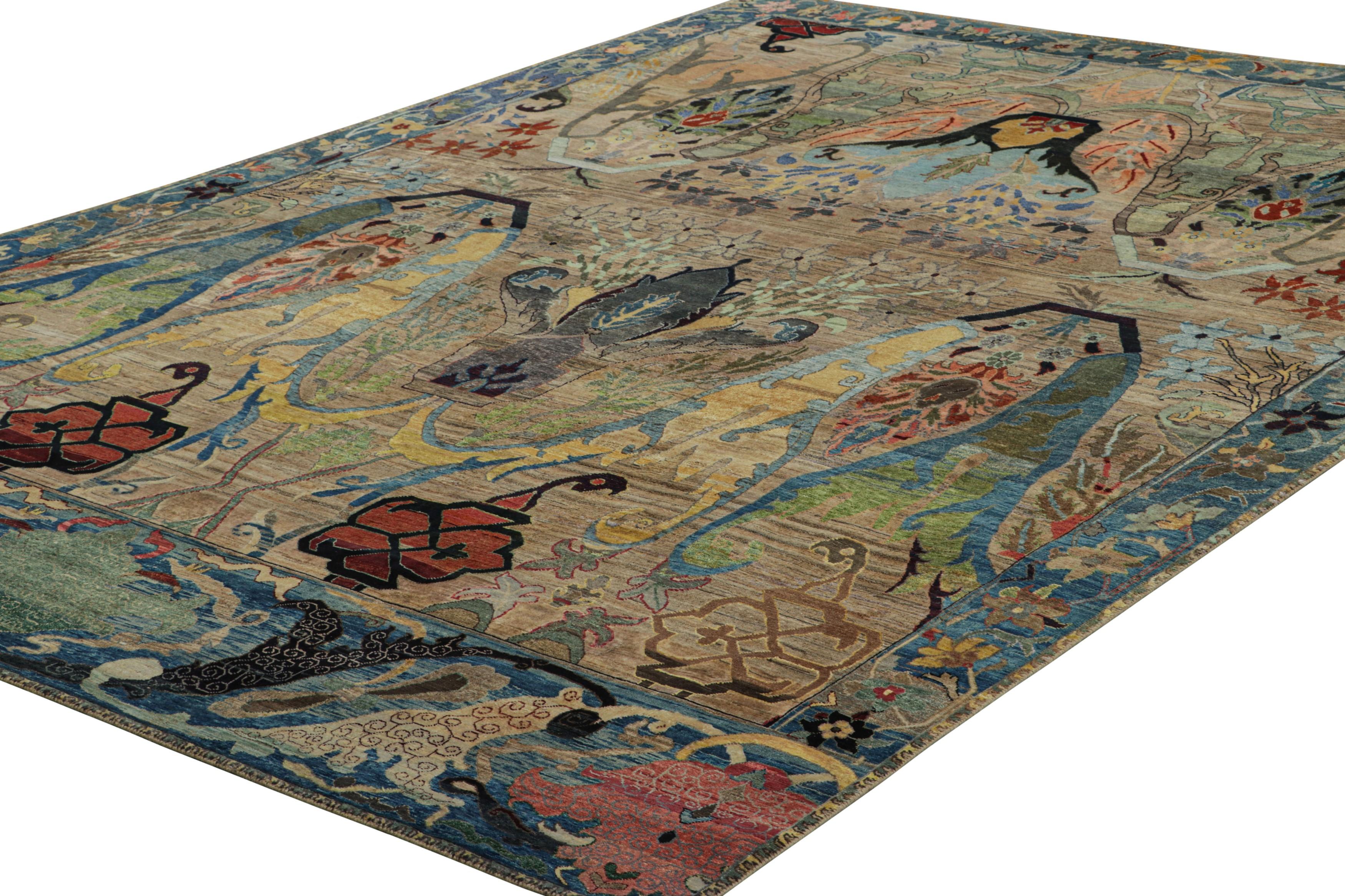 Indiano Rug & Kilim’s Persian Style Rug in Beige with Polychromatic Floral Patterns in vendita