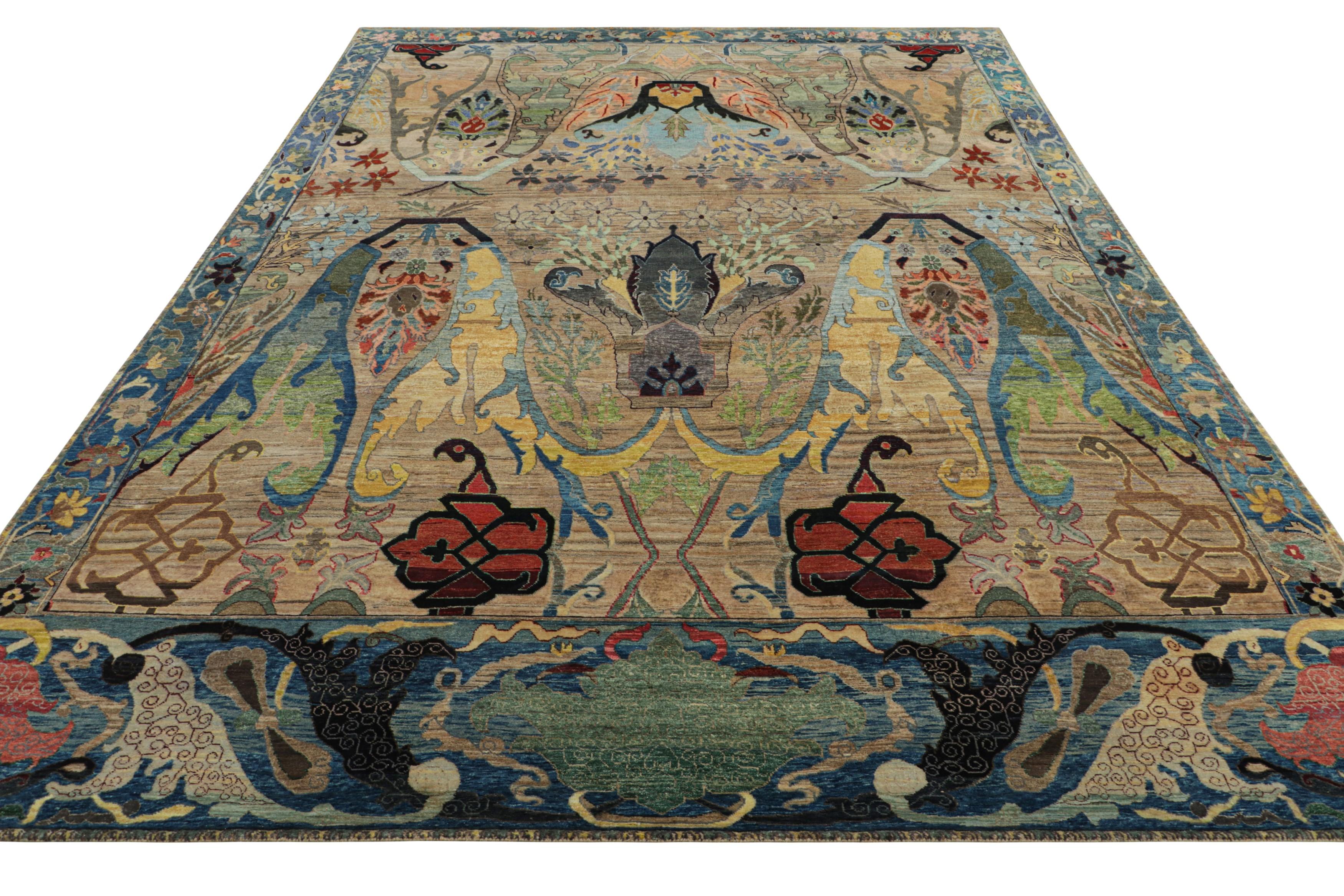 Annodato a mano Rug & Kilim’s Persian Style Rug in Beige with Polychromatic Floral Patterns in vendita