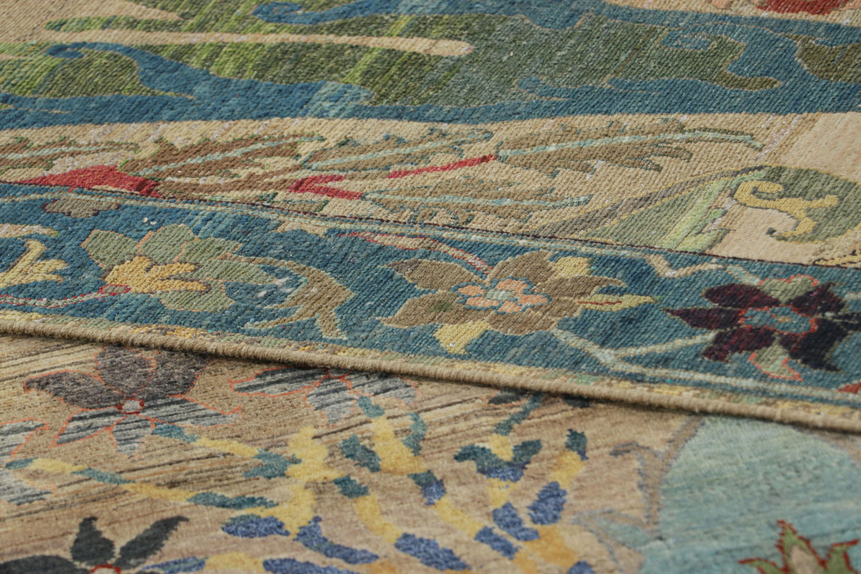 XXI secolo e contemporaneo Rug & Kilim’s Persian Style Rug in Beige with Polychromatic Floral Patterns in vendita