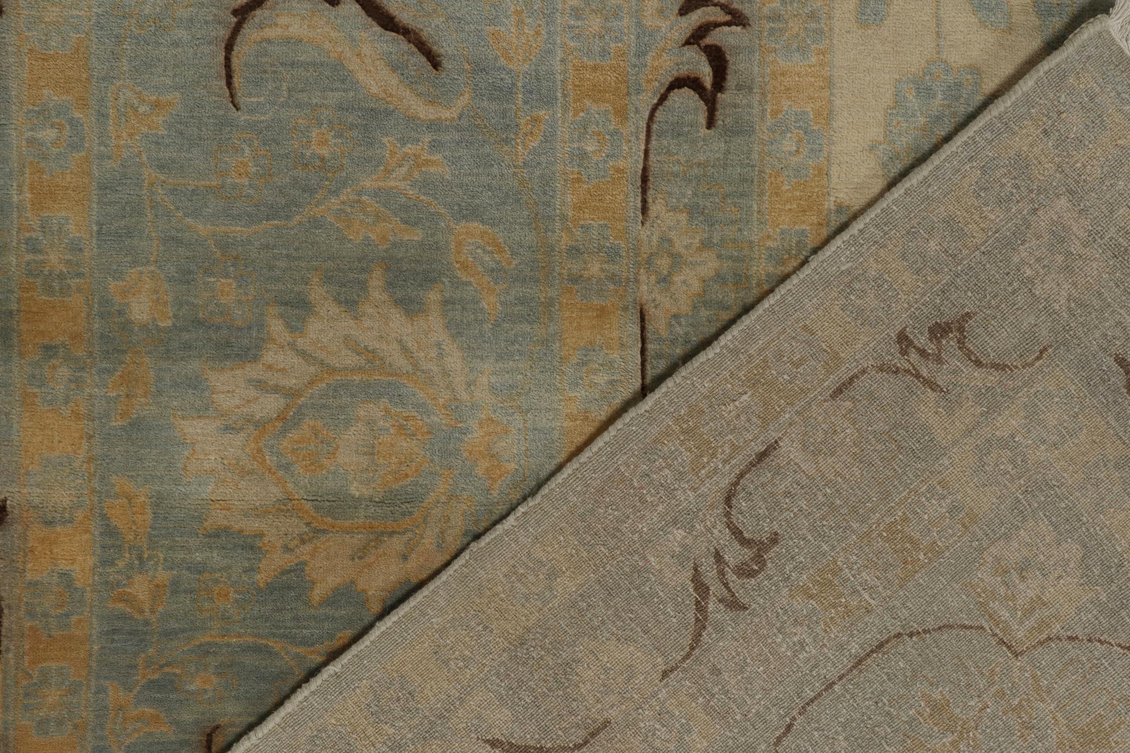 Contemporary Rug & Kilim’s Persian Style Rug in Blue, Beige-Brown and Gold Floral Pattern For Sale