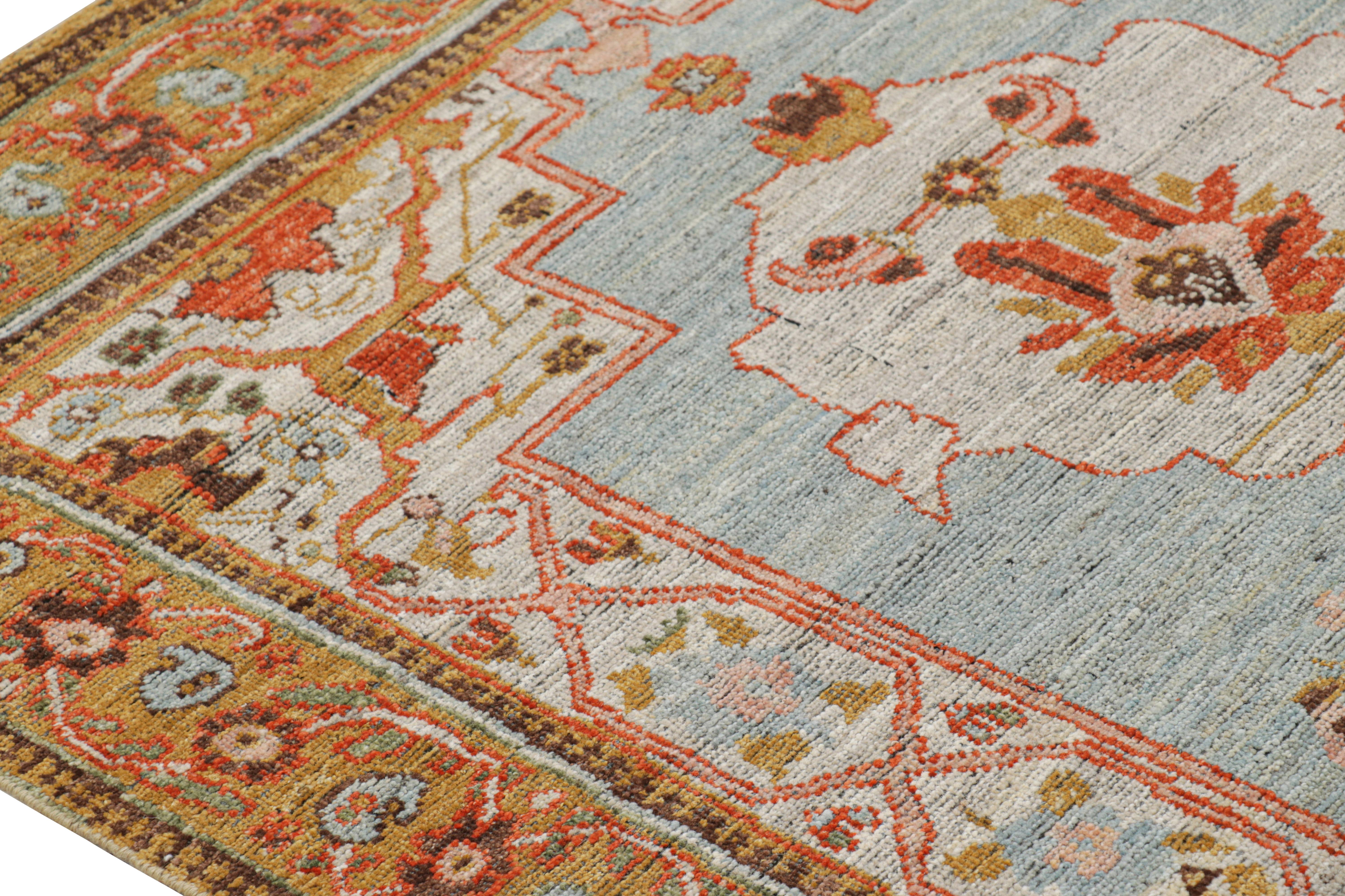Heriz Serapi Rug & Kilim’s Persian Style Rug in Blue with Colorful Floral Medallions For Sale