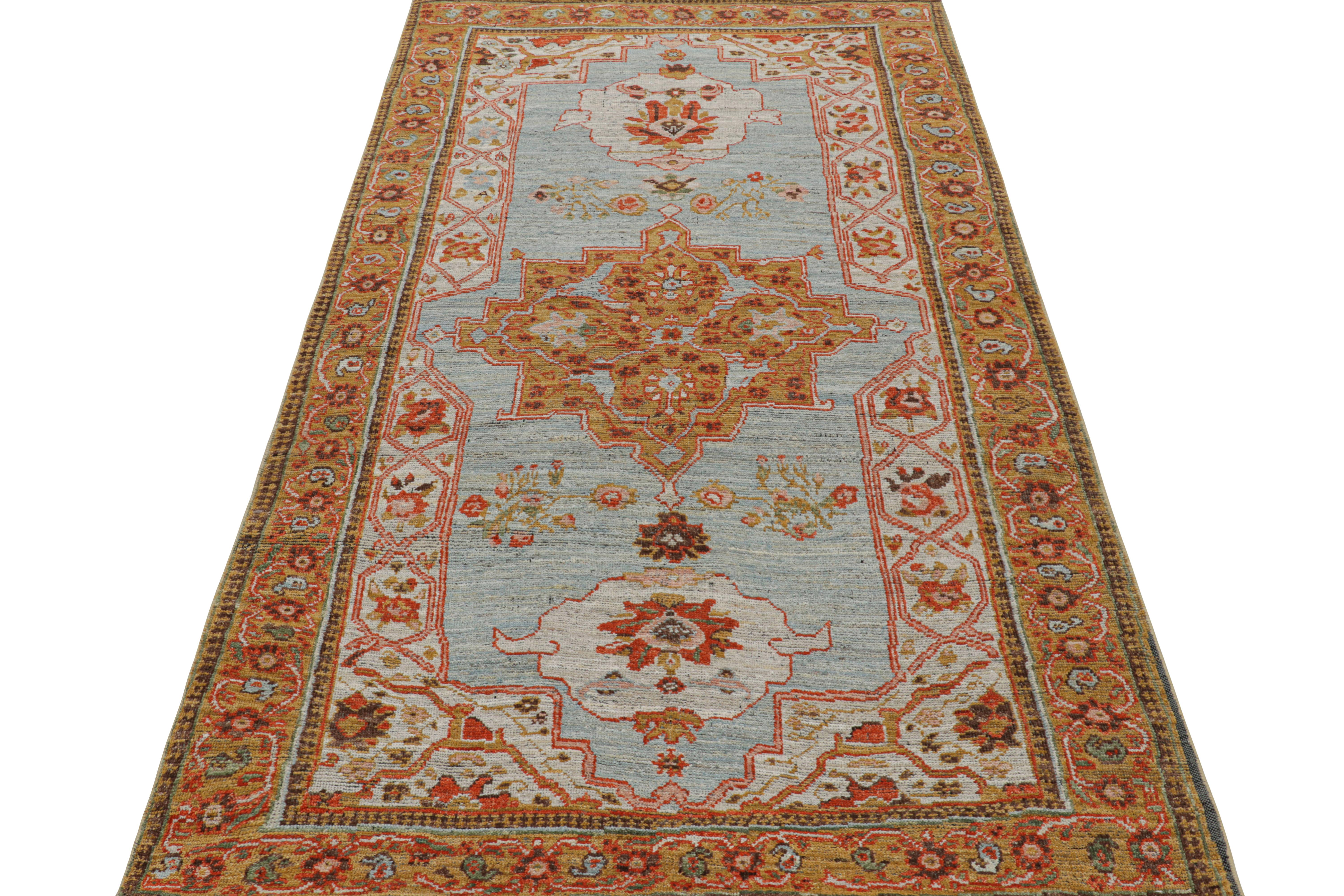 Indian Rug & Kilim’s Persian Style Rug in Blue with Colorful Floral Medallions For Sale