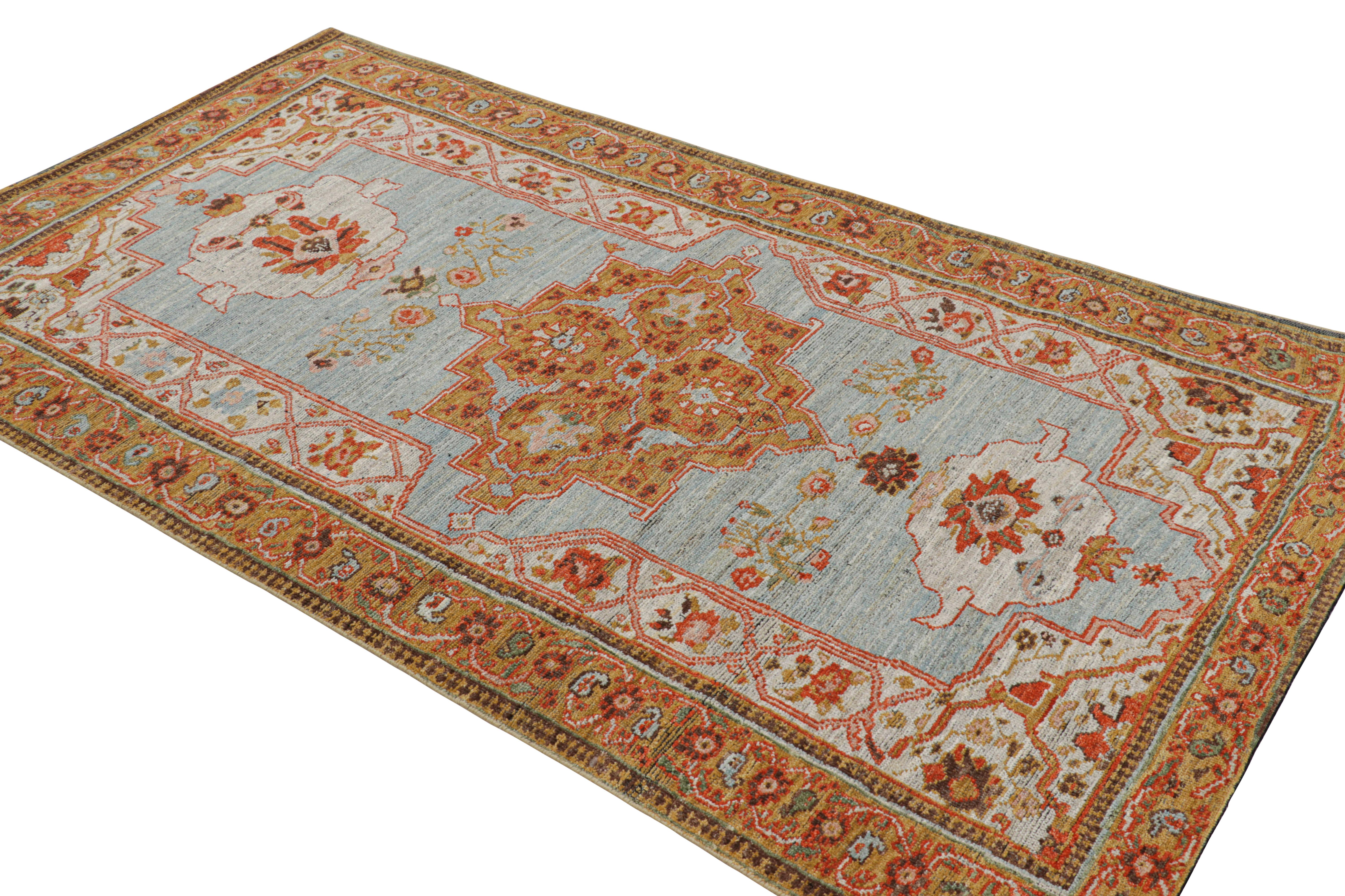 Annodato a mano Tappeto in stile persiano Rug & Kilim in blu con medaglioni floreali colorati in vendita