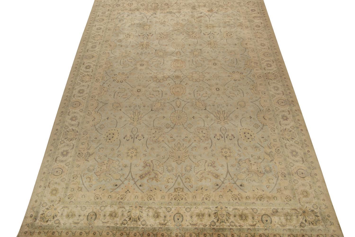 Modern Rug & Kilim’s Persian Style Rug in Blue With Green and Beige Floral Pattern For Sale