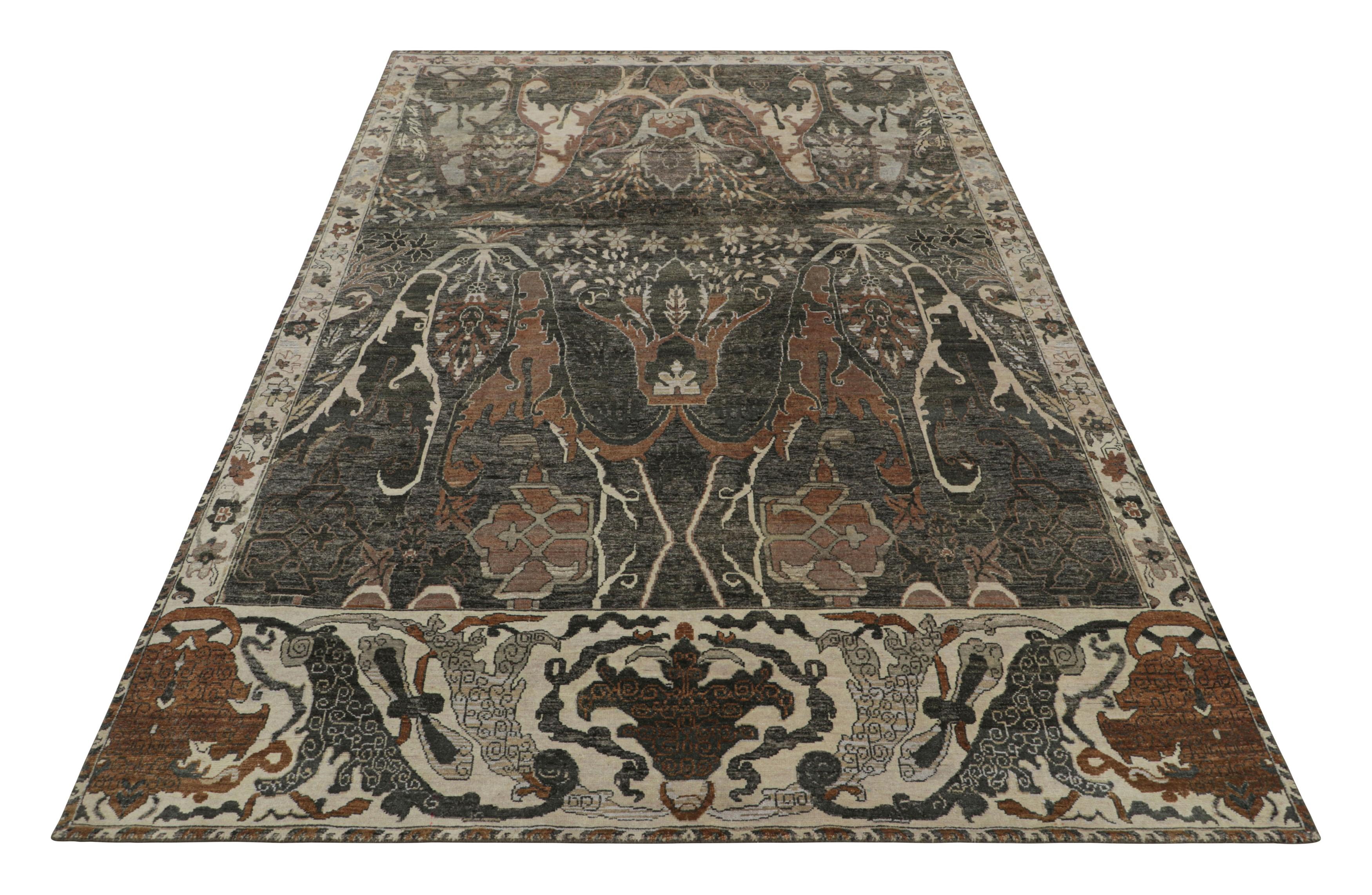 Noué à la main Rug & Kilim's Persian Style Rug in Brown and Charcoal Gray with Floral Patterns (tapis de style persan à motifs floraux) en vente