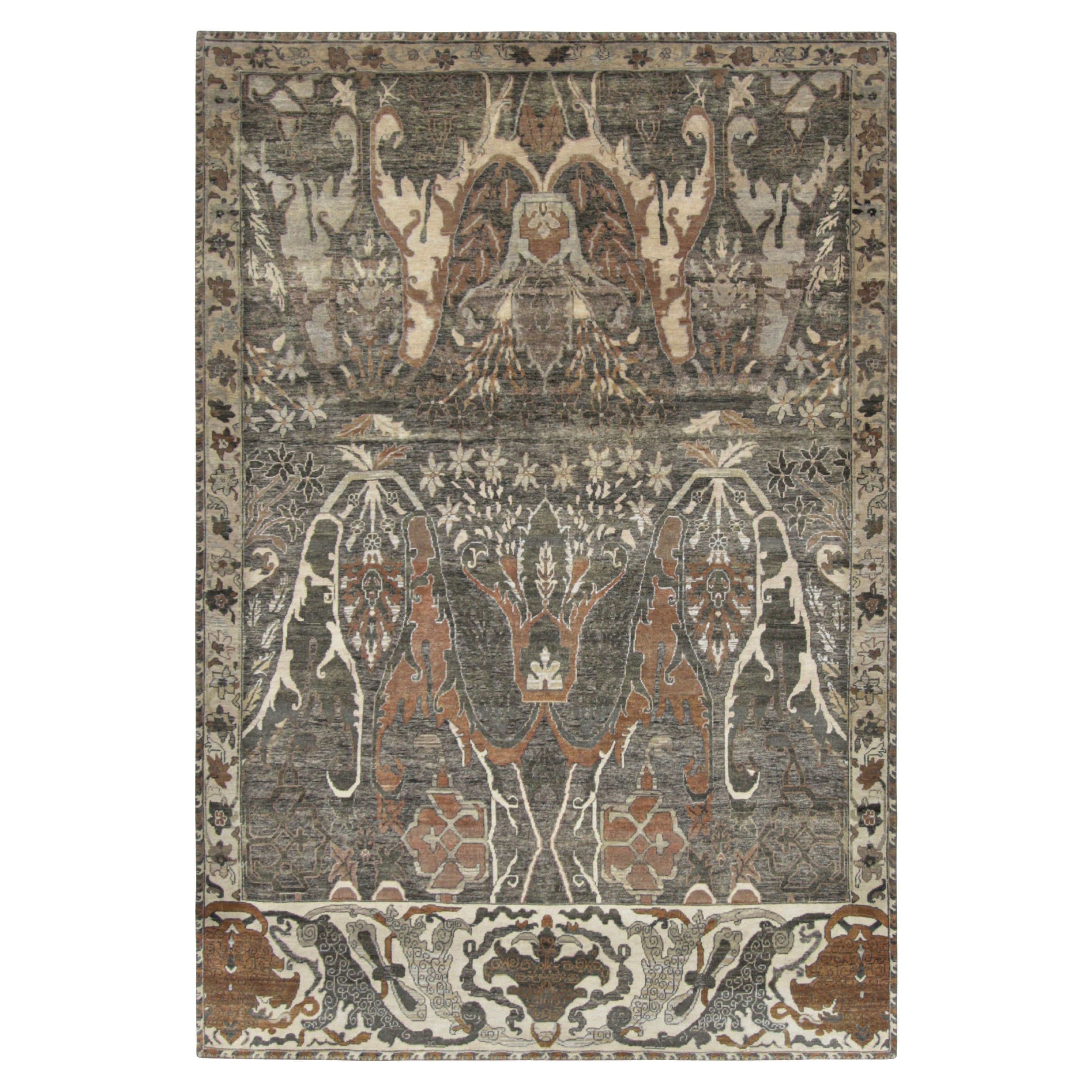 Rug & Kilim's Persian Style Rug in Brown and Charcoal Gray with Floral Patterns (tapis de style persan à motifs floraux)