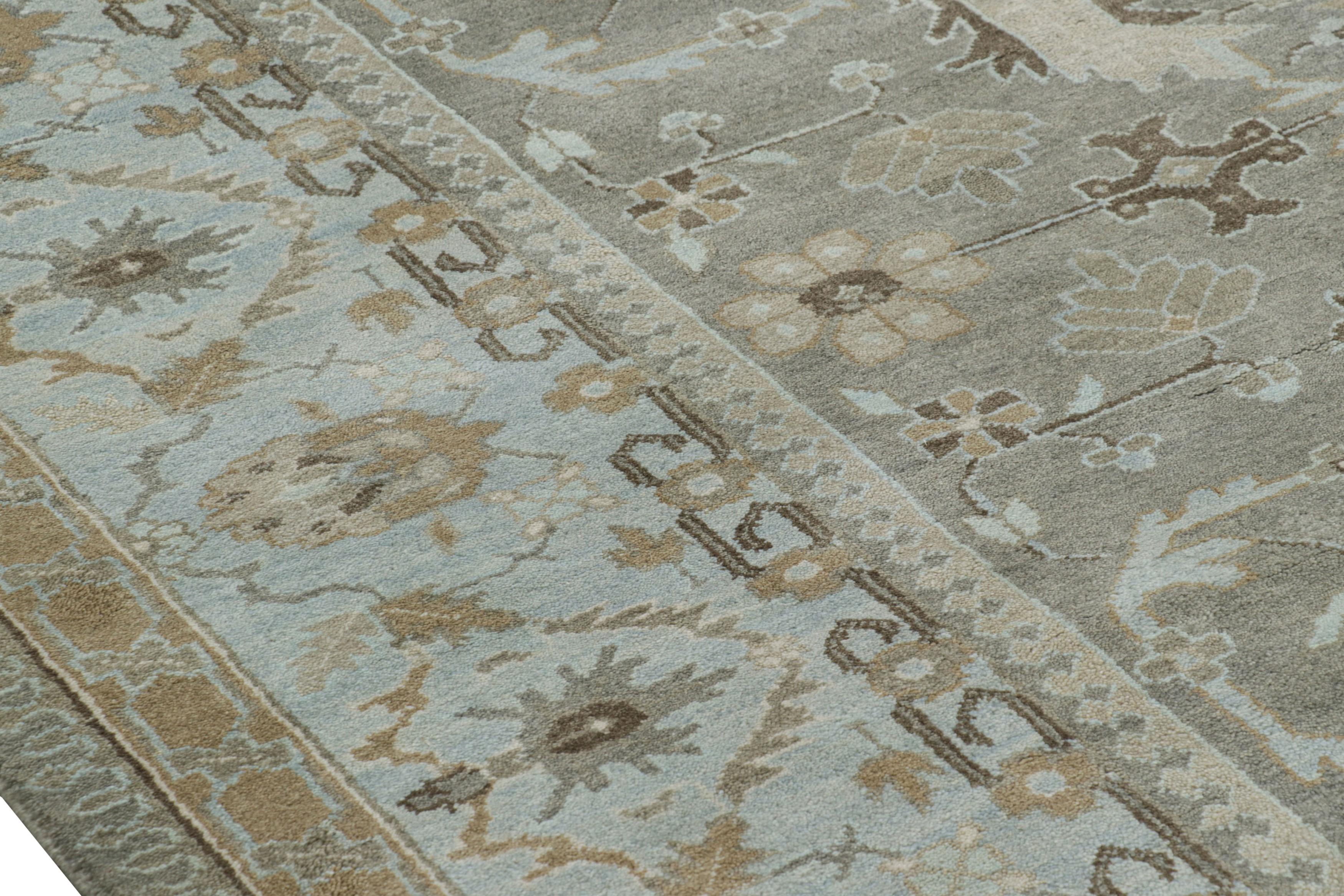 Indiano Rug & Kilim: Tappeto in stile persiano grigio e blu con motivi floreali