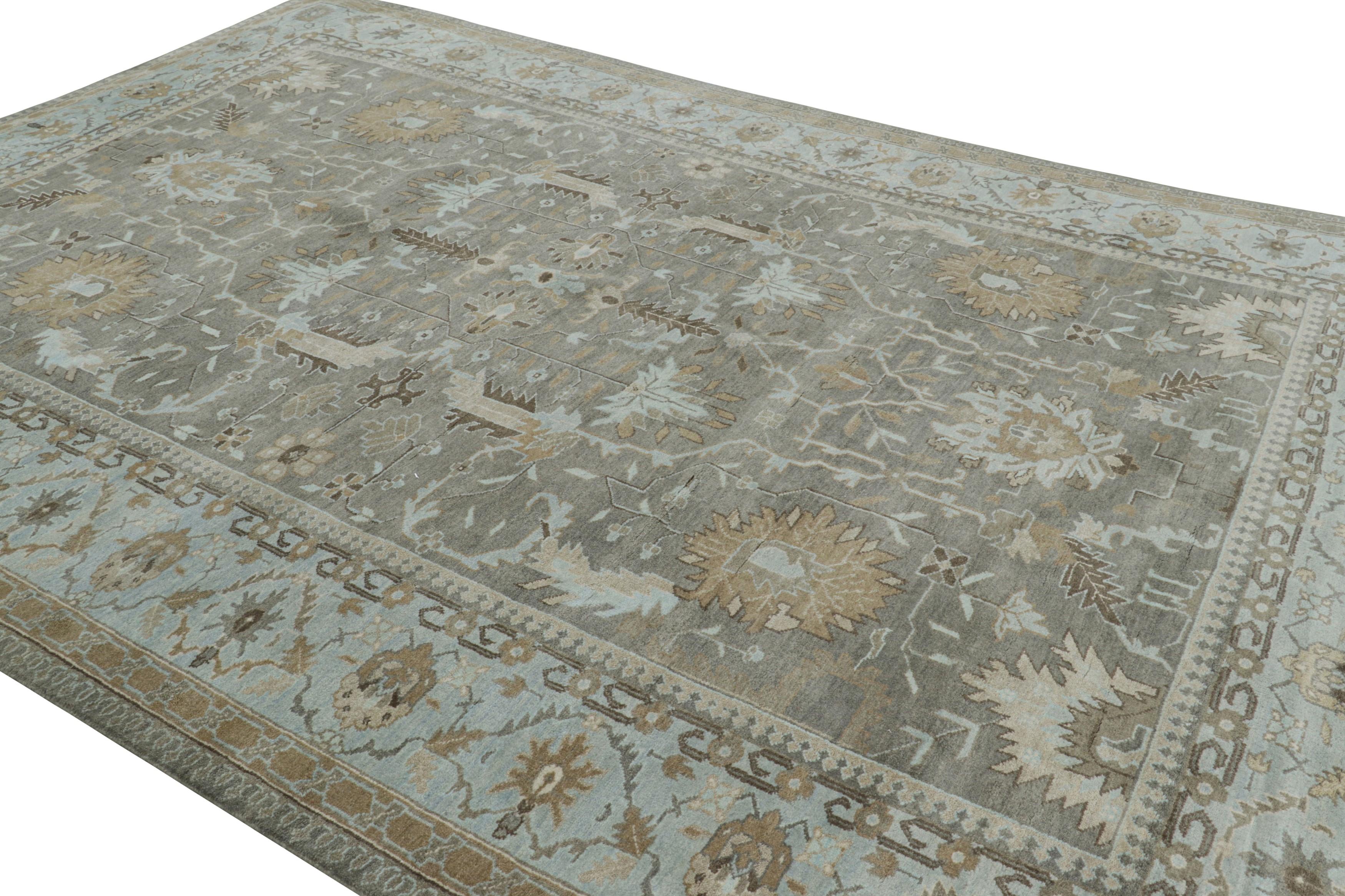 Annodato a mano Rug & Kilim: Tappeto in stile persiano grigio e blu con motivi floreali