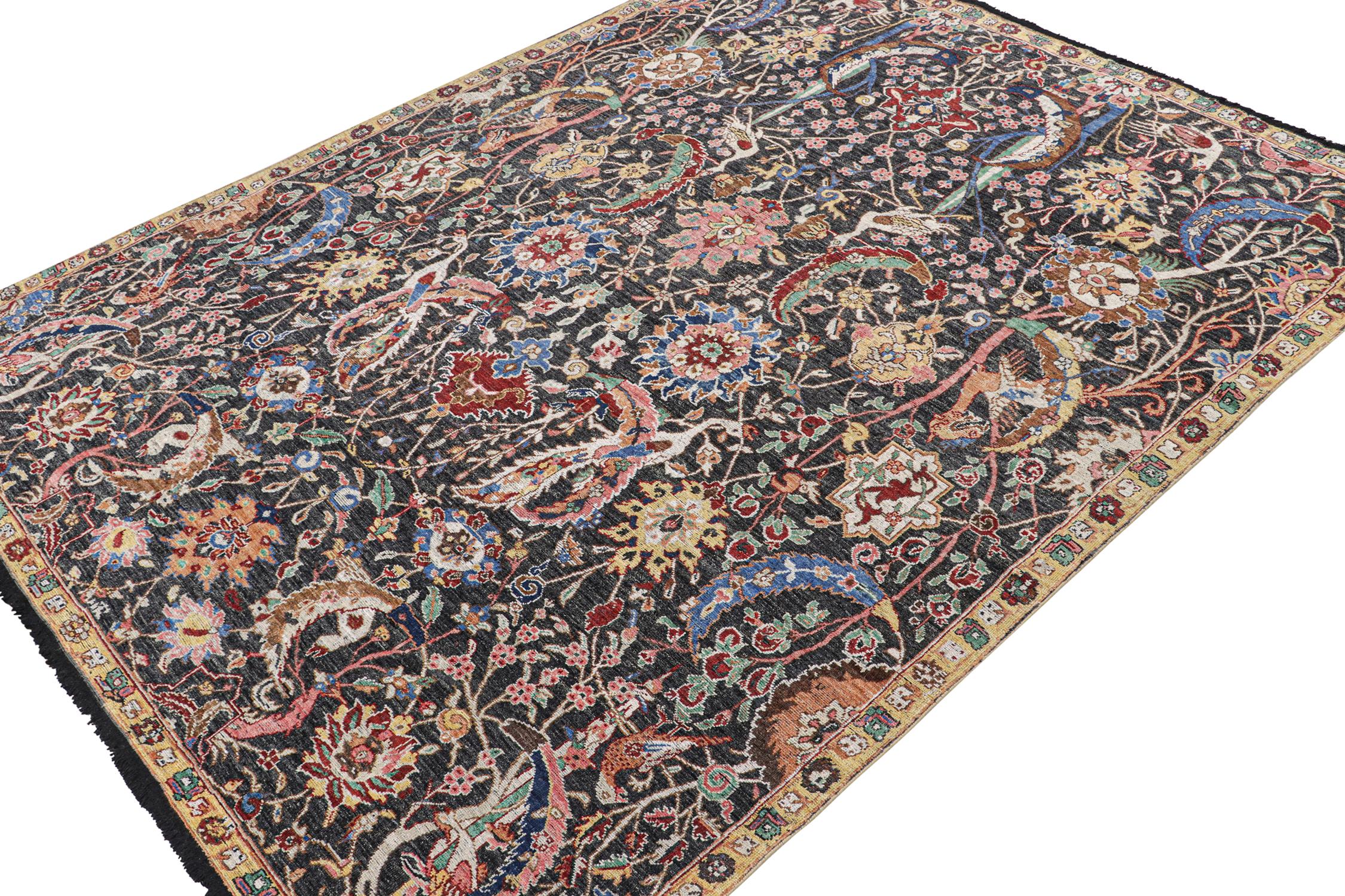 Indian Rug & Kilim’s Persian-Style Rug in Gray with Vibrant Floral Patterns For Sale