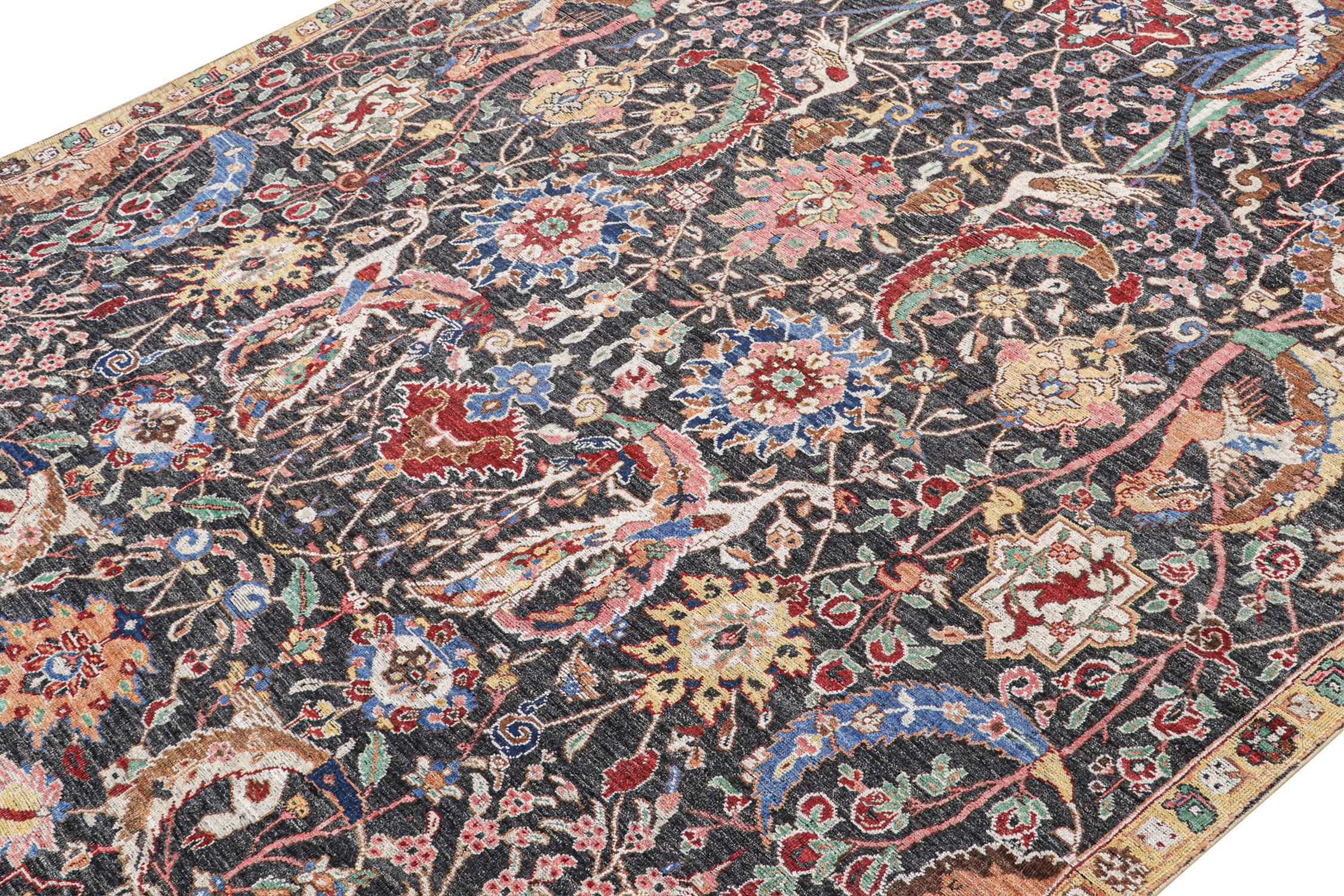 Hand-Knotted Rug & Kilim’s Persian-Style Rug in Gray with Vibrant Floral Patterns For Sale