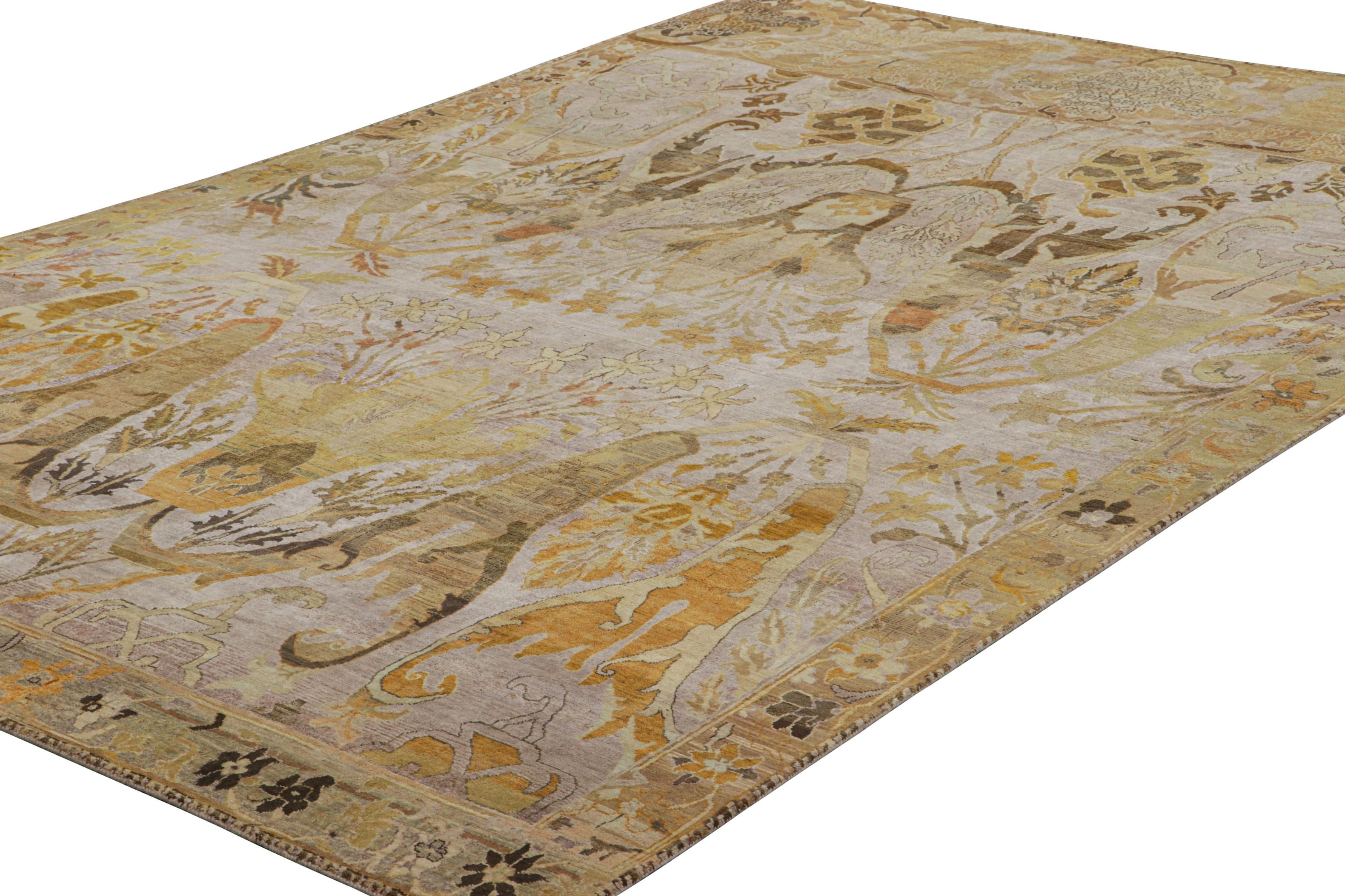 Rug & Kilim's Teppich im persischen Stil in Lavendel mit braunen und goldenen Blumenmustern (Indisch) im Angebot