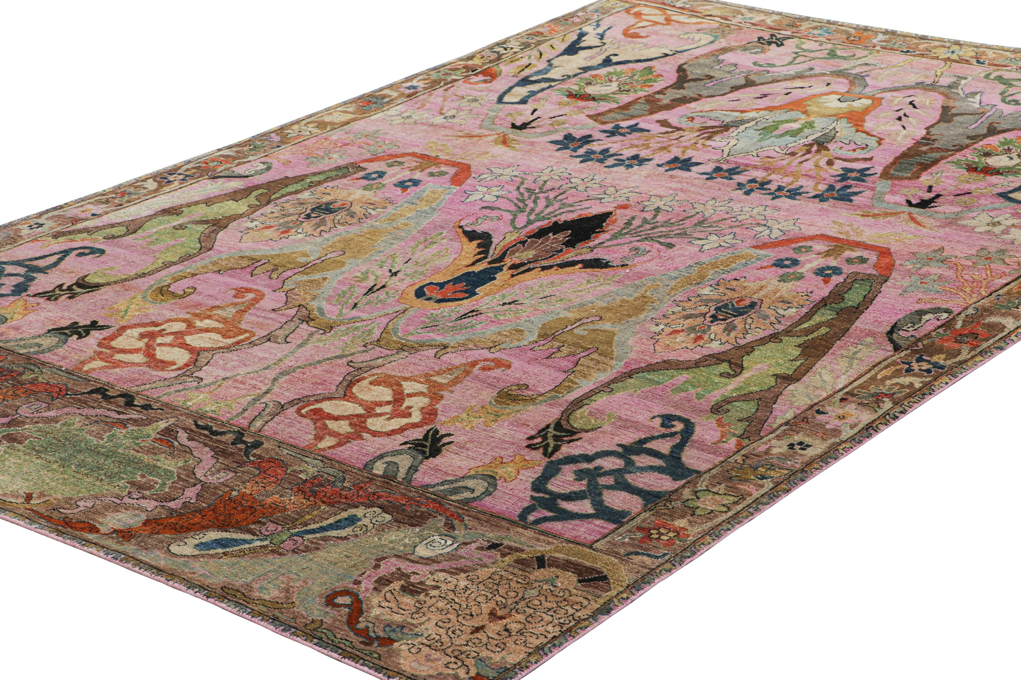 Indiano Tappeto in stile persiano Rug & Kilim in rosa e beige-marrone con motivi floreali in vendita