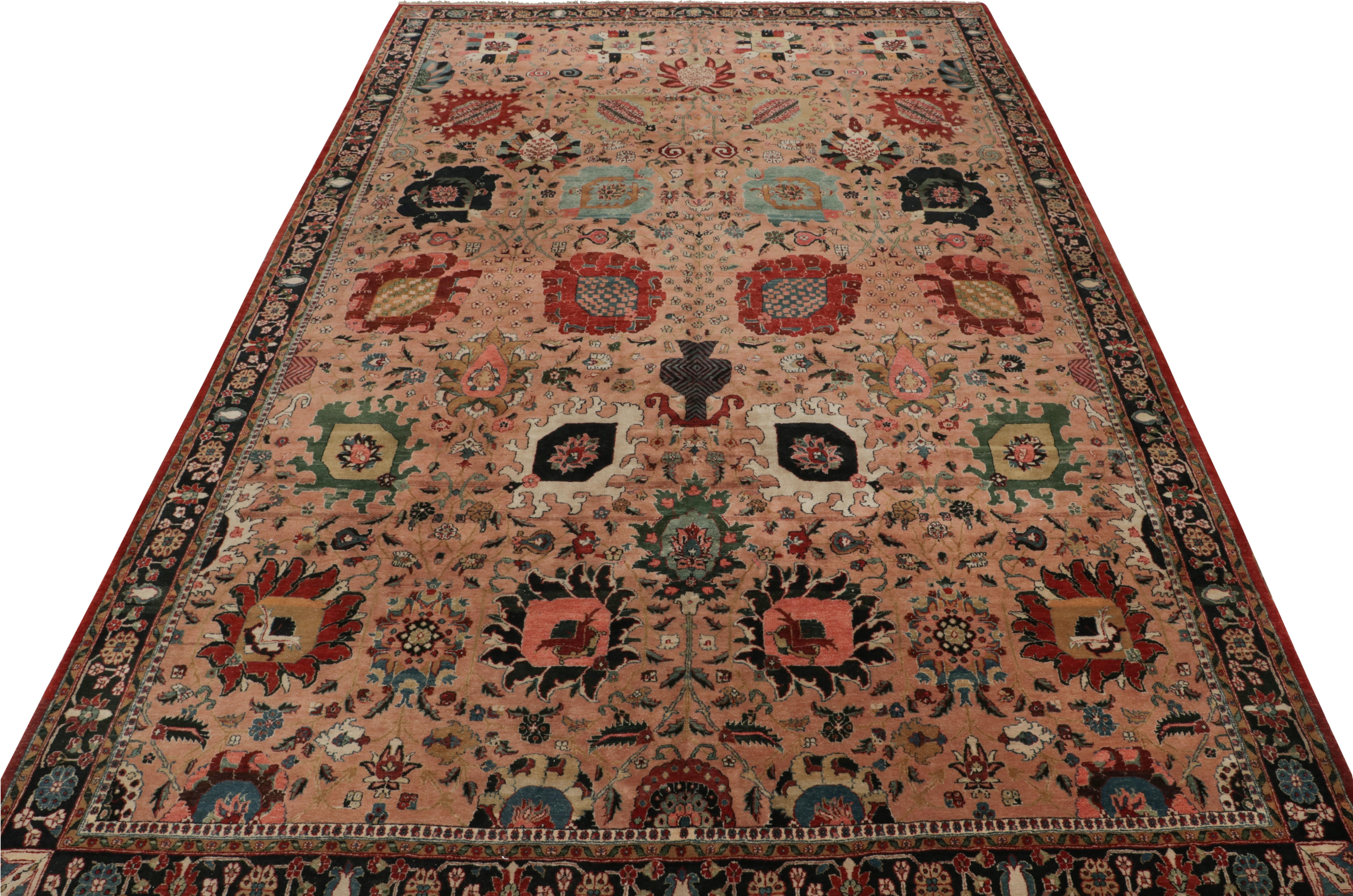 Indian Rug & Kilim’s Persian Style rug in Pink with Polychromatic Floral Patterns For Sale