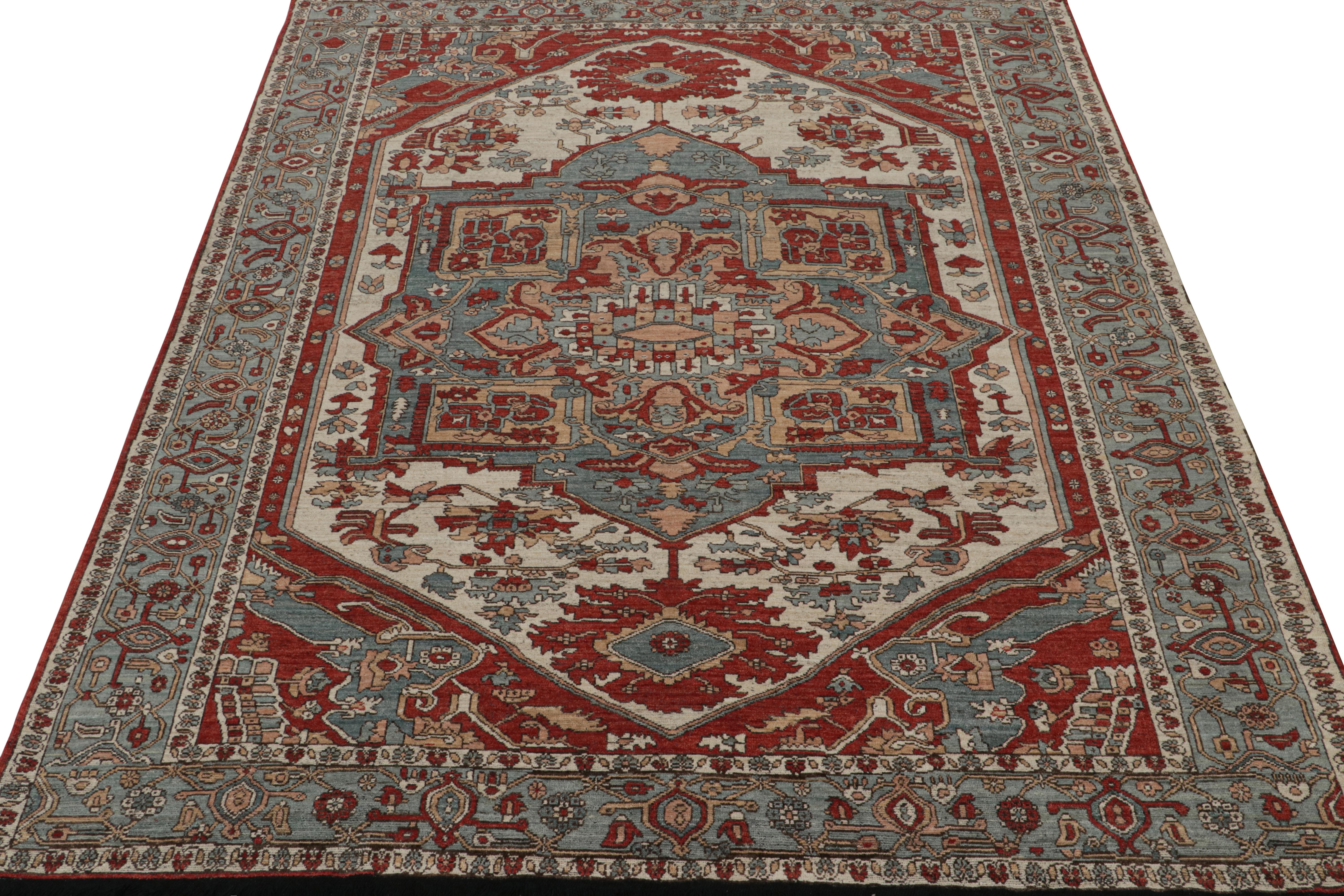 Tribal Tapis de style persan à motifs rouges, bleus et blancs de Rug & Kilim en vente