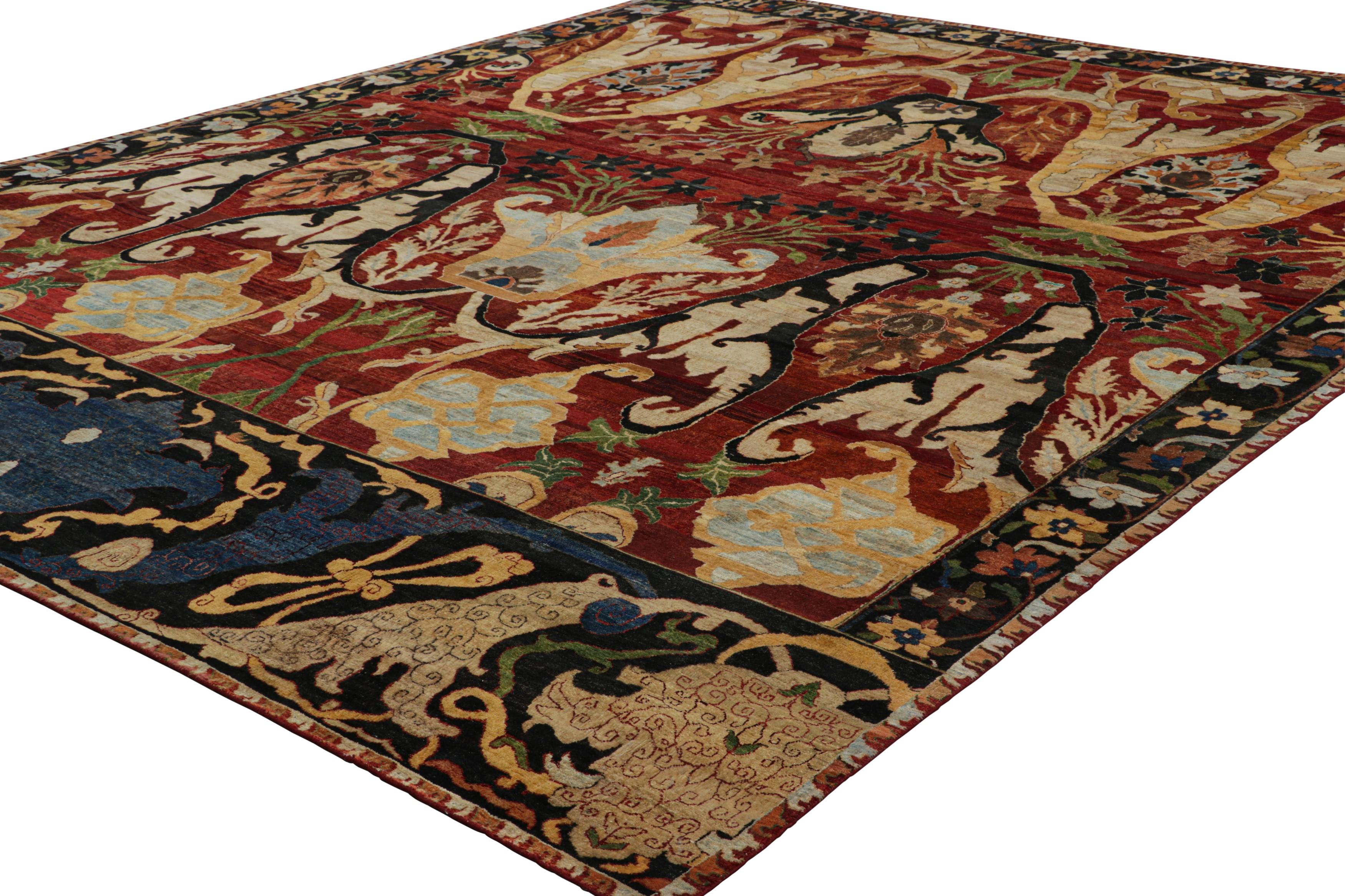 Alfombra de estilo persa de Rug & Kilim en rojo, dorado y negro con motivos florales Indio en venta